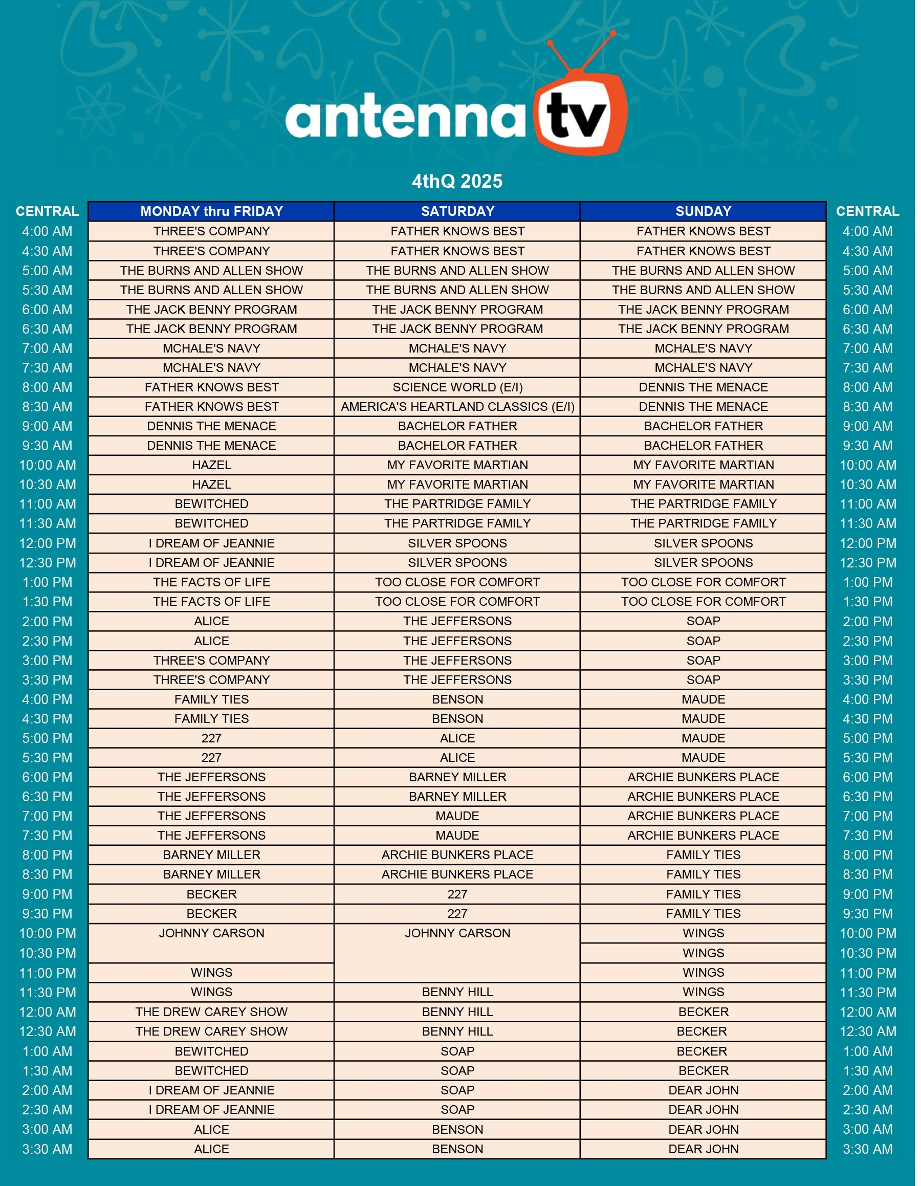 Central Schedule Antenna TV