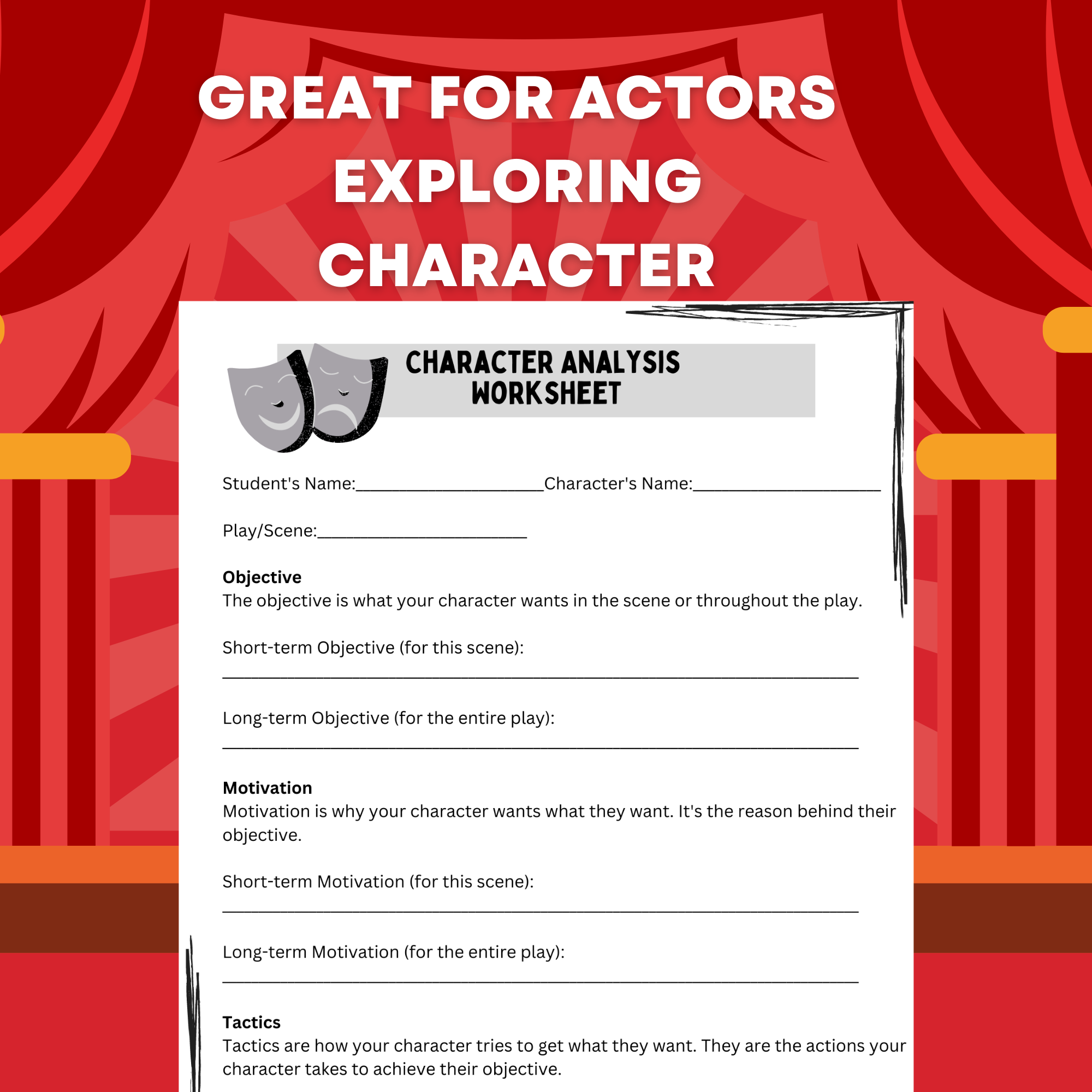Character Analysis Worksheet For Acting Class Or Drama Unit Classful