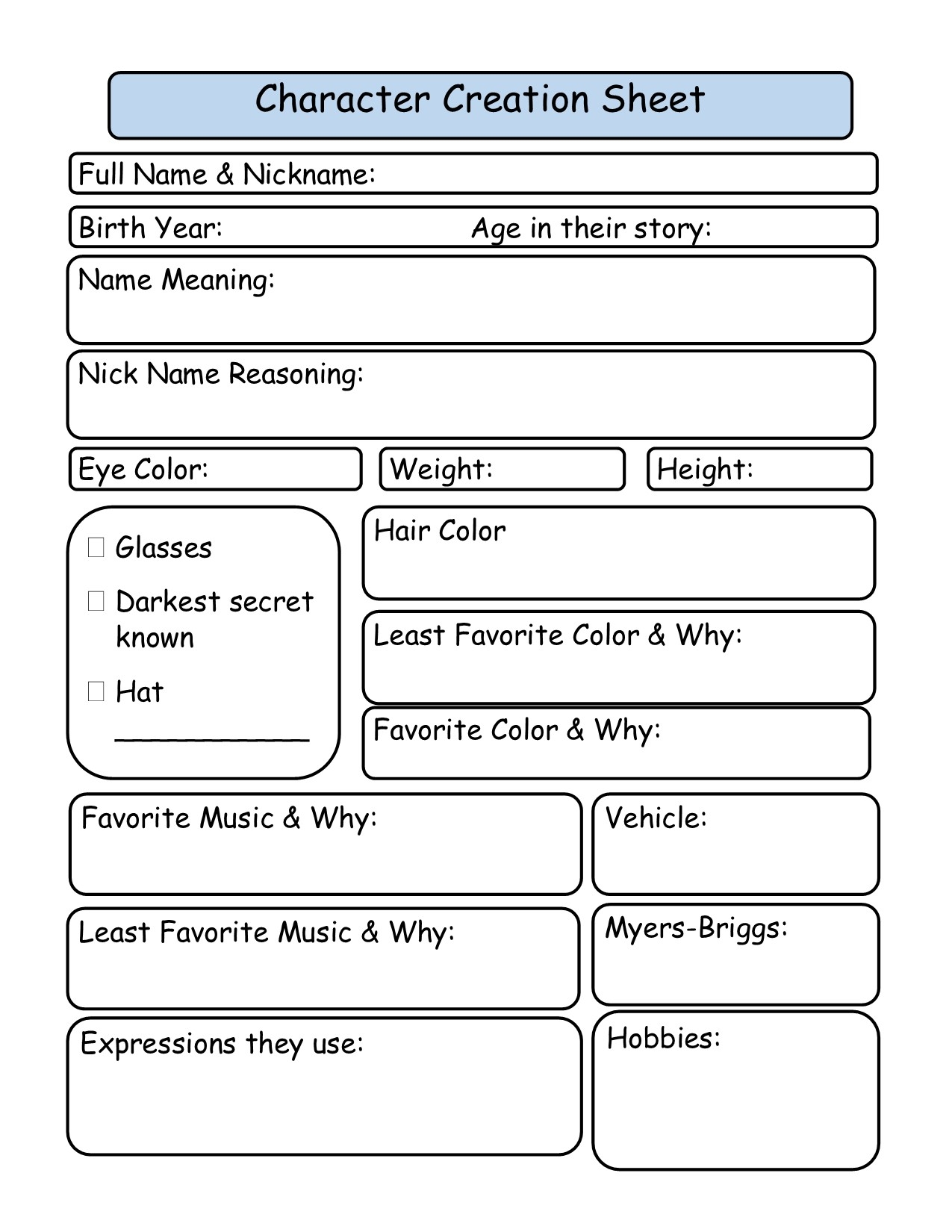 Character Sheet My A muse ing Life Worksheets Library Character Sheet My A muse ing Life Worksheets Library