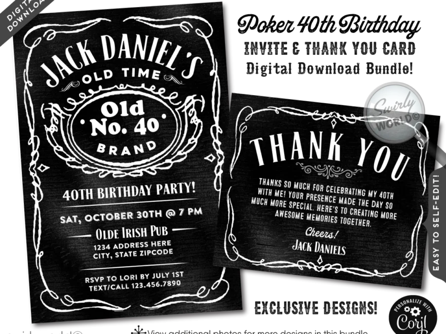 Cheers For Forty Years Jack Daniel s Whiskey Label Digital 40th Birthd Swirly world design