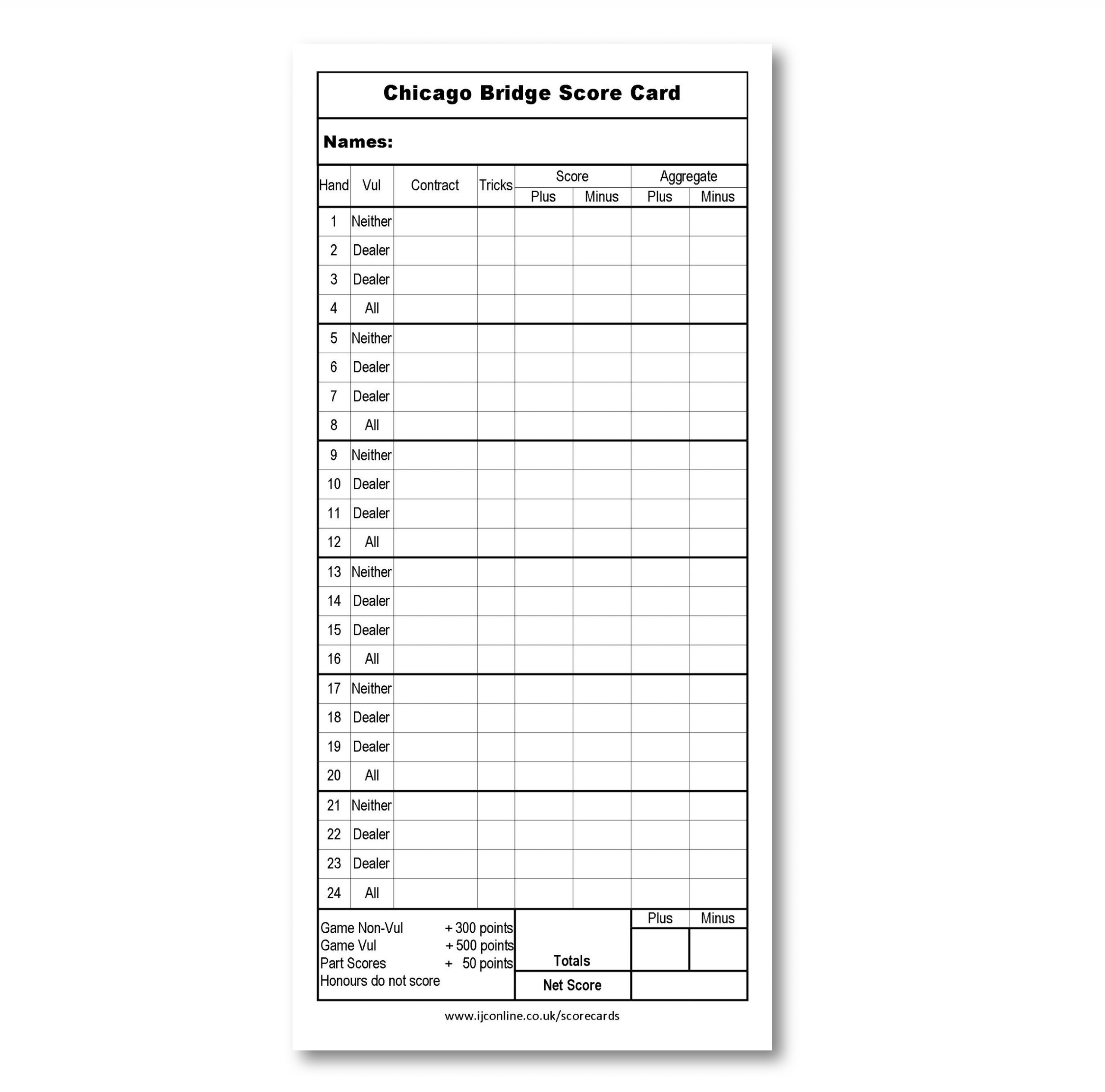 Free Printable Chicago Bridge Score Sheets Free Printable Chicago Bridge Score Sheets