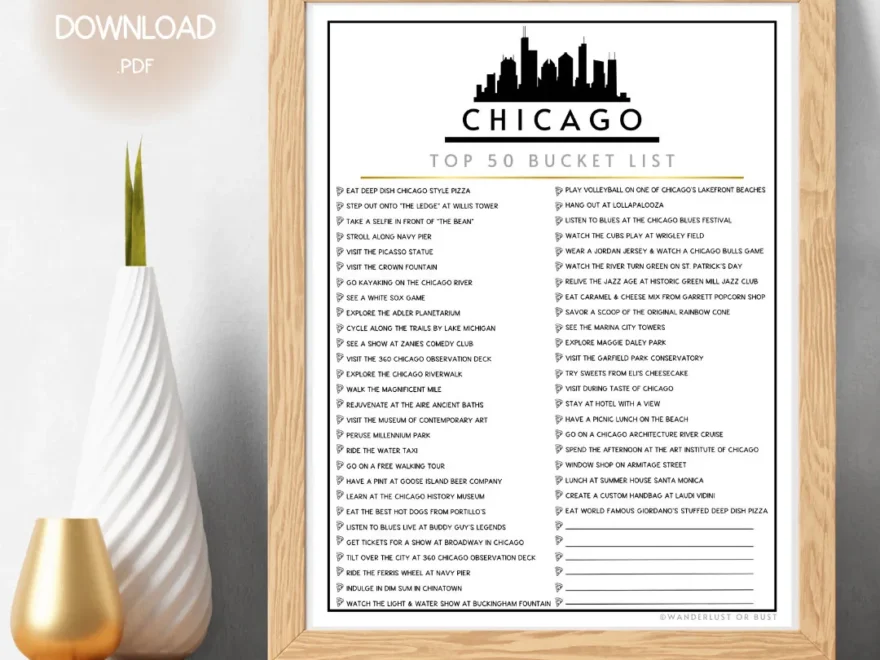 Chicago Bucket List Printable Top 50 Things To Do In Chicago List Must See Destinations In Chicago Illinois Instant Download Checklist Etsy