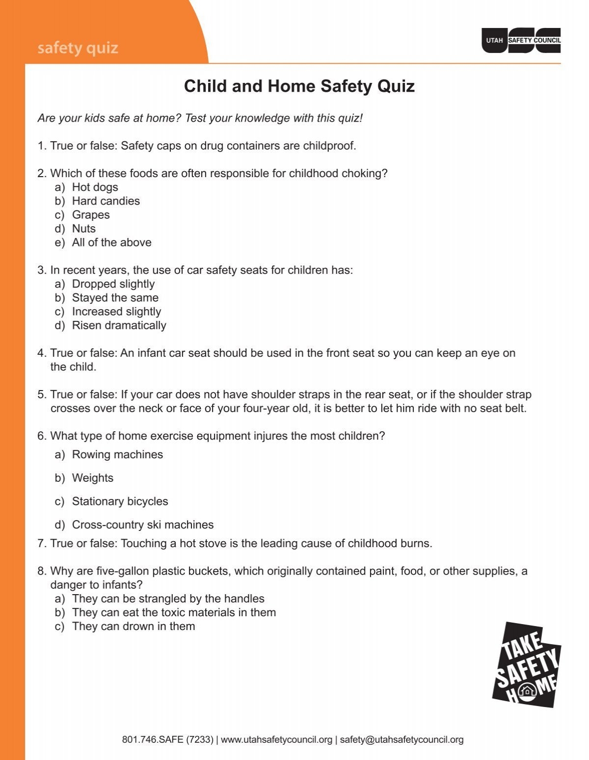 Child And Home Safety Quiz Utah Safety Council
