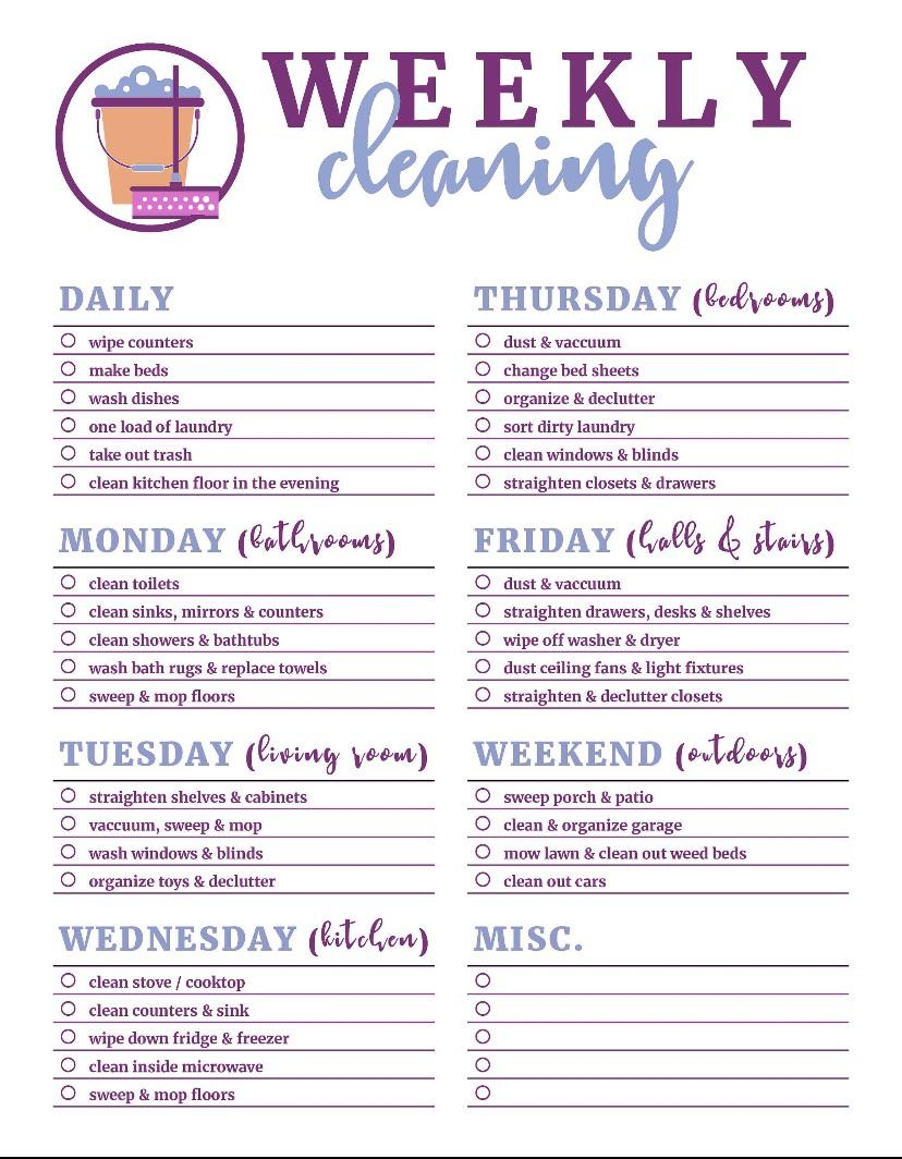 Printable Chore Sheet Adult