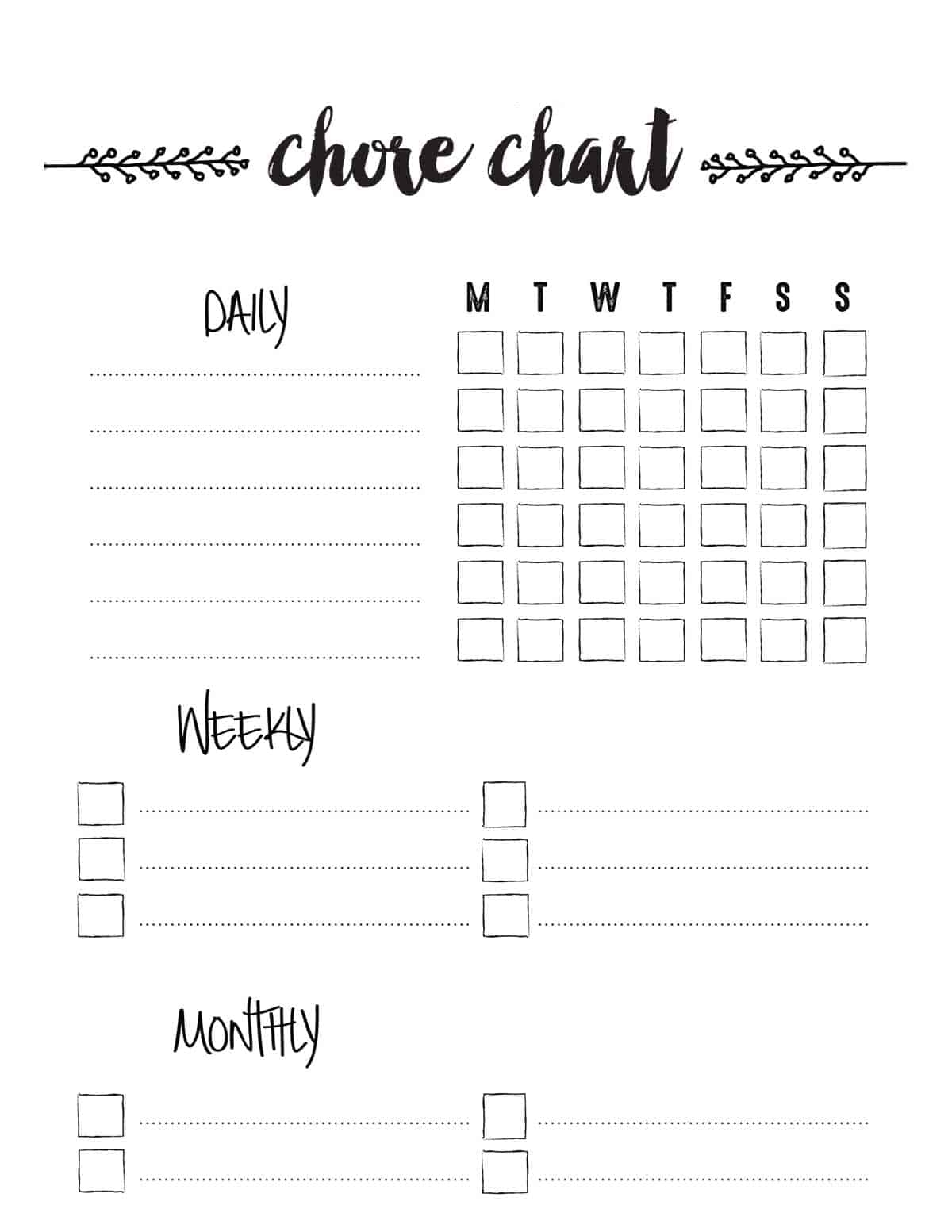 Black And White Printable Chore Charts Black And White Printable Chore Charts
