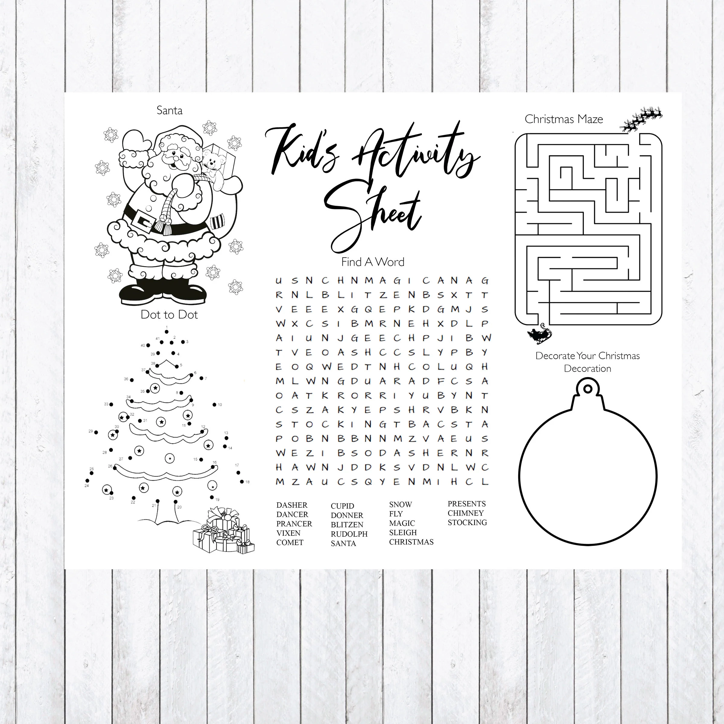 Christmas Activity Sheet Santa Find A Word Maze Instant Download Etsy