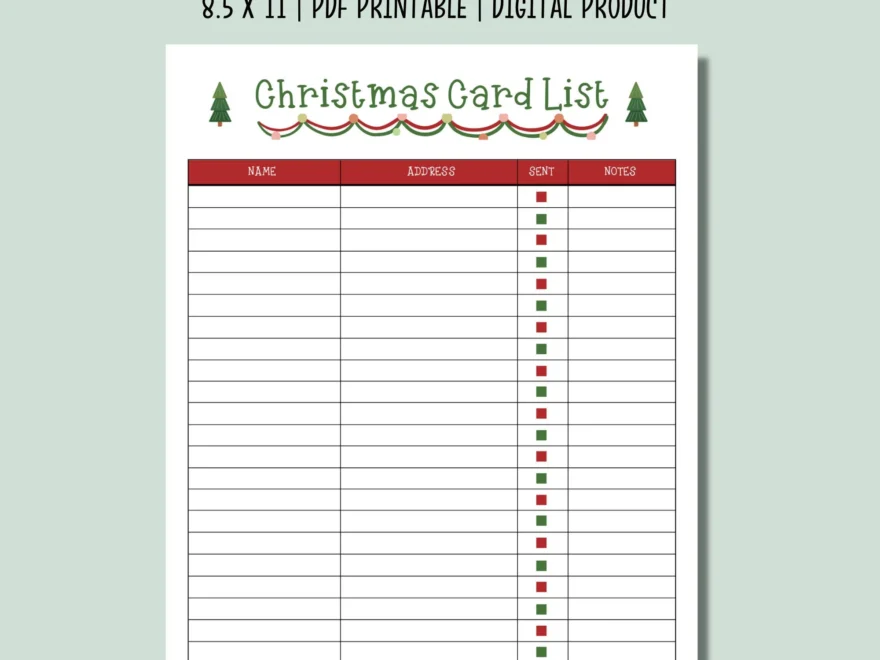 Christmas Card List Printable Checklist Holiday Card Tracker Christmas Planner Organizer Etsy