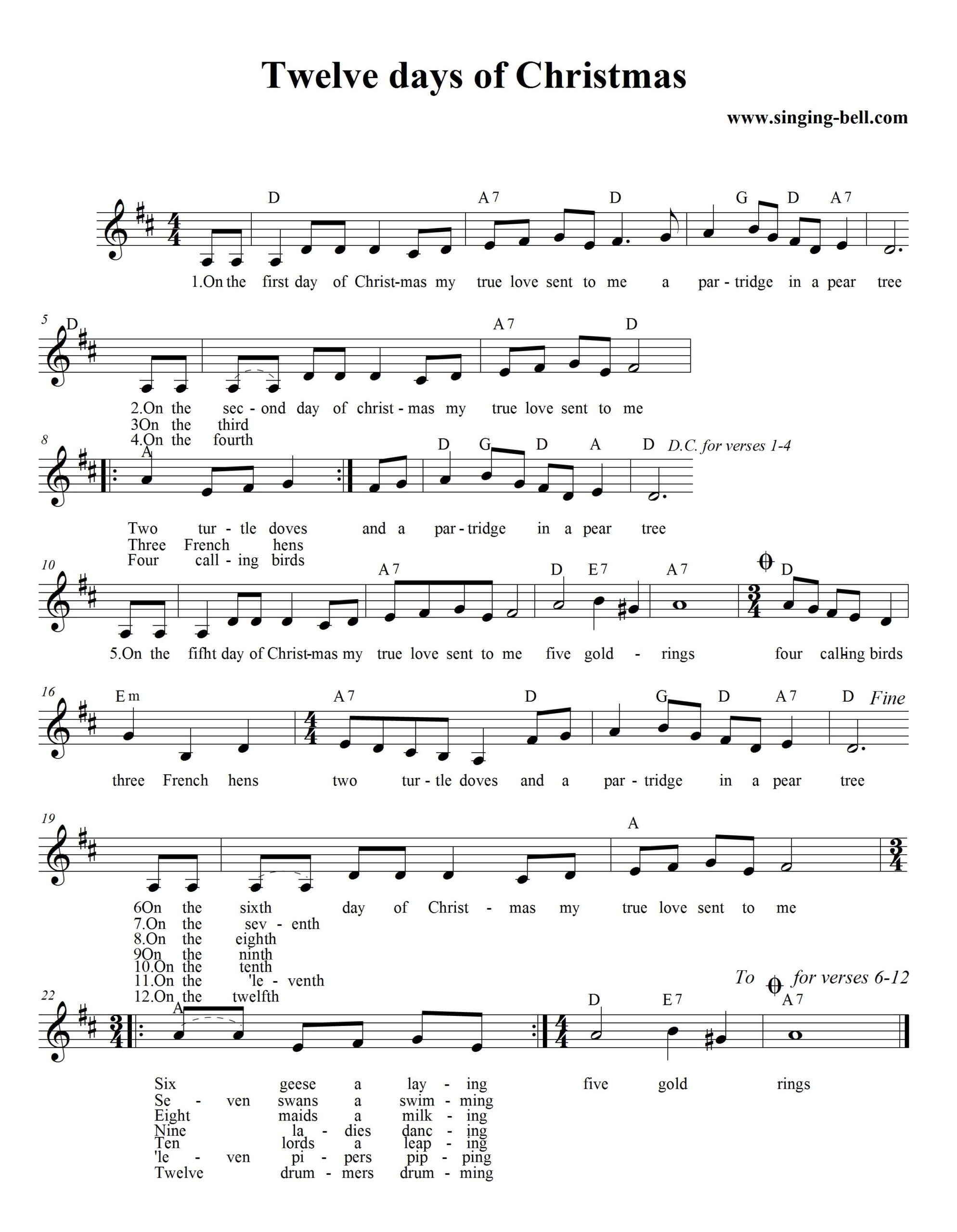 Christmas Carols Sheet Music Free Printable