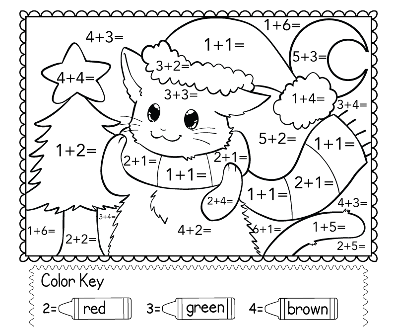 Christmas Color By Addition Worksheet Free Printable Digital PDF