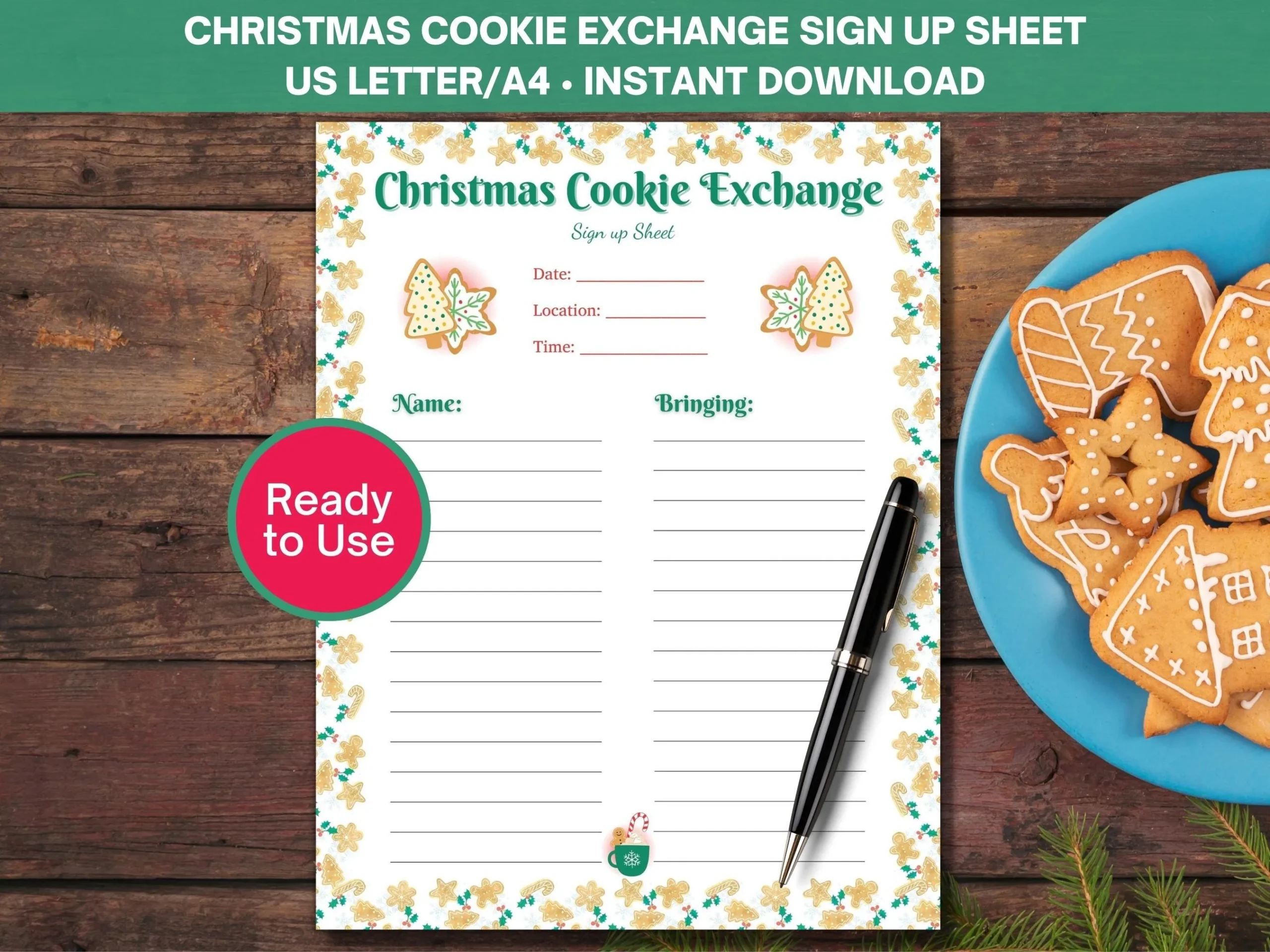 Christmas Cookie Exchange Sign Up Sheet Holiday Baking Printable digital Download Etsy