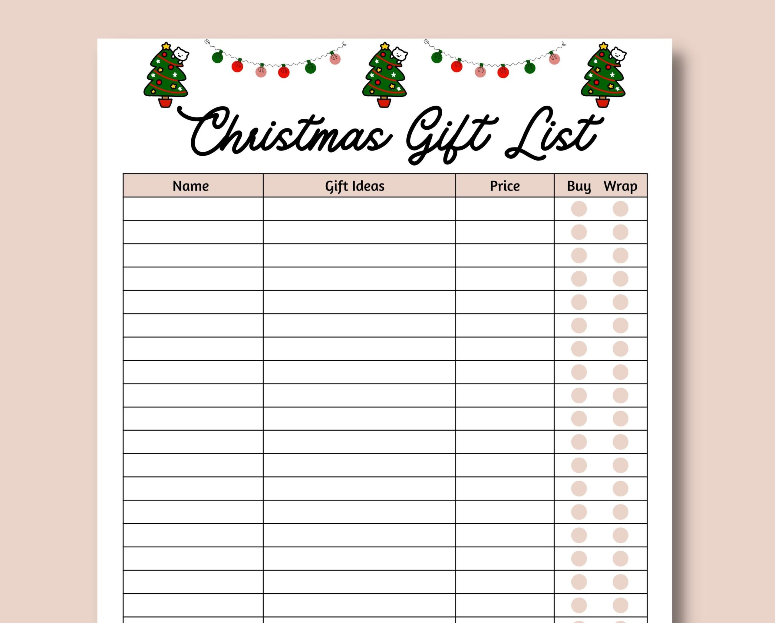 Printable Christmas Lists Template