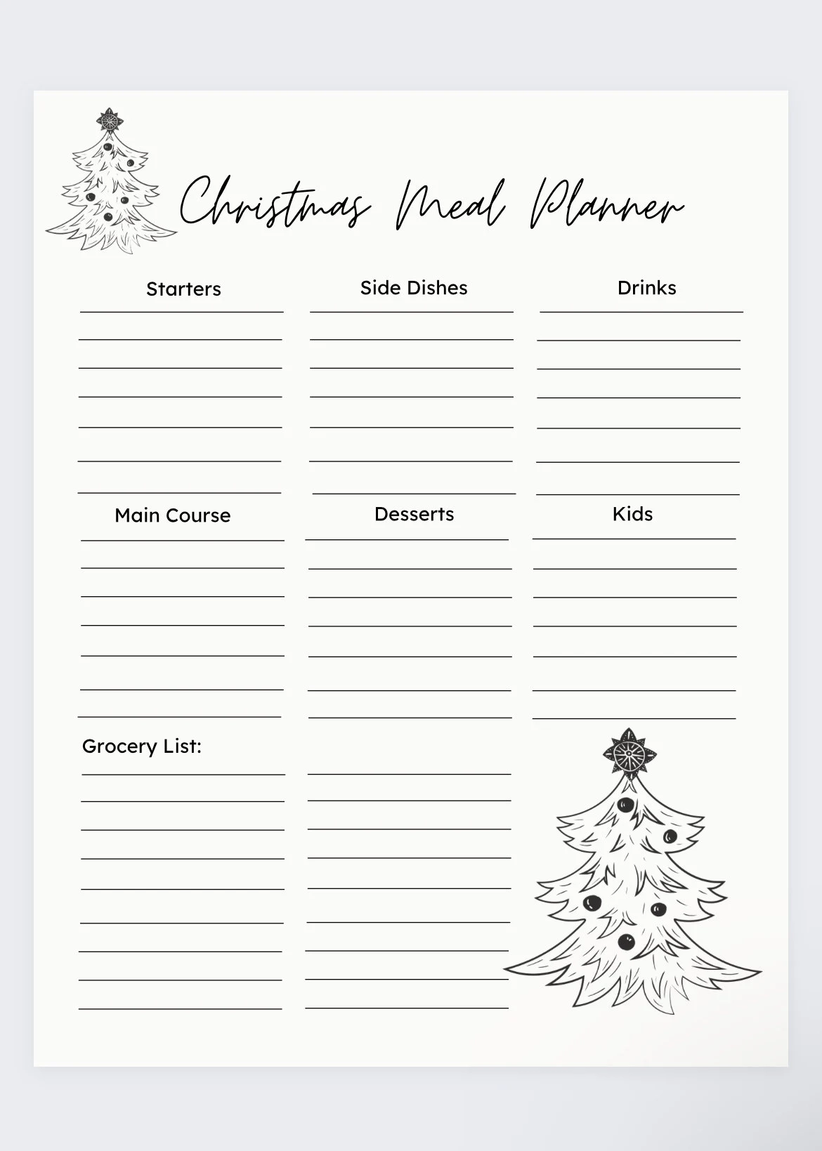 Christmas Dinner Planner Printable Christmas Dinner Planner Printable
