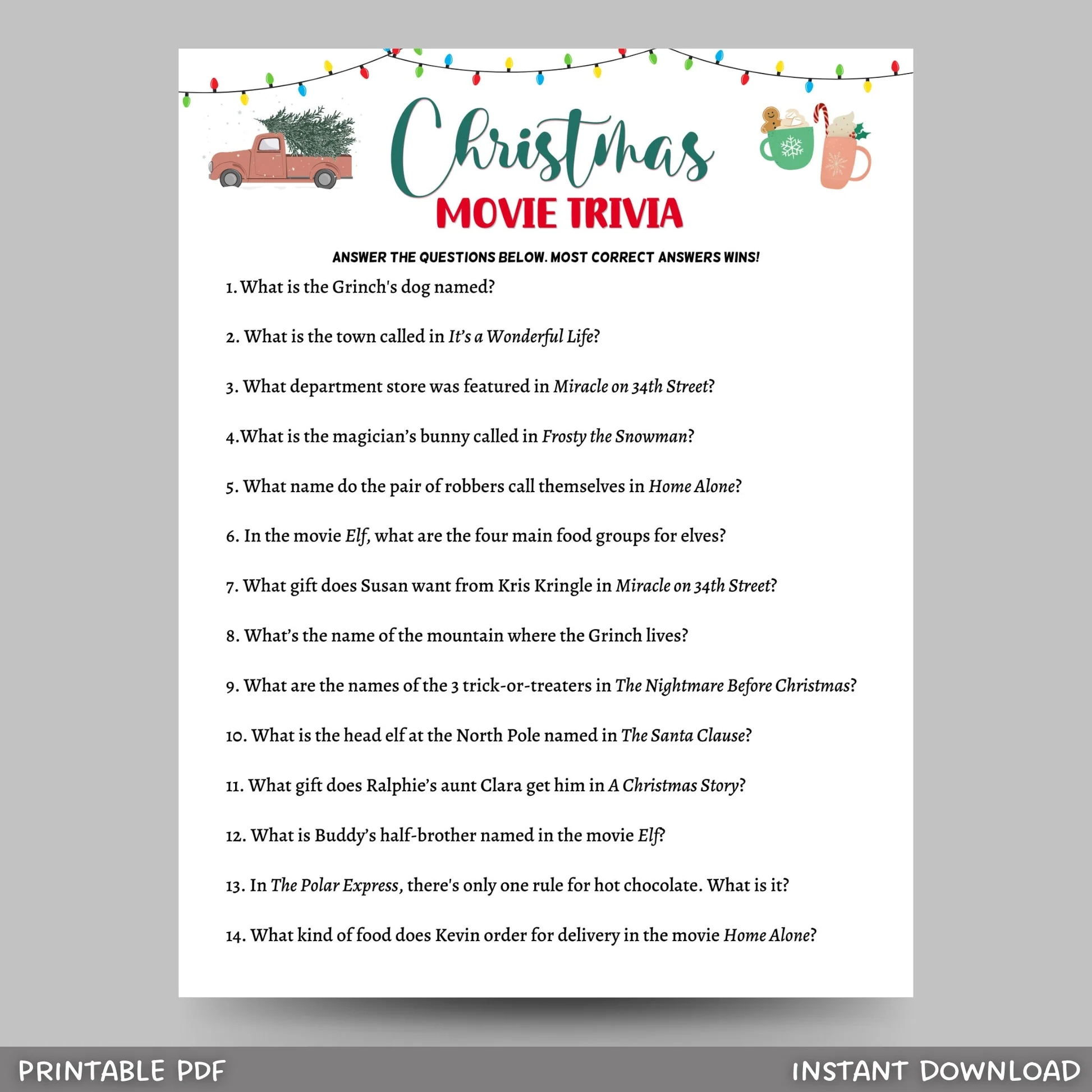 Christmas Movie Trivia Game Printable Scribbled LLC Christmas Movie Trivia Game Printable Scribbled LLC