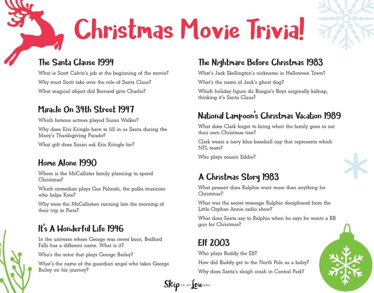 Christmas Movie Trivia With Answers Printable