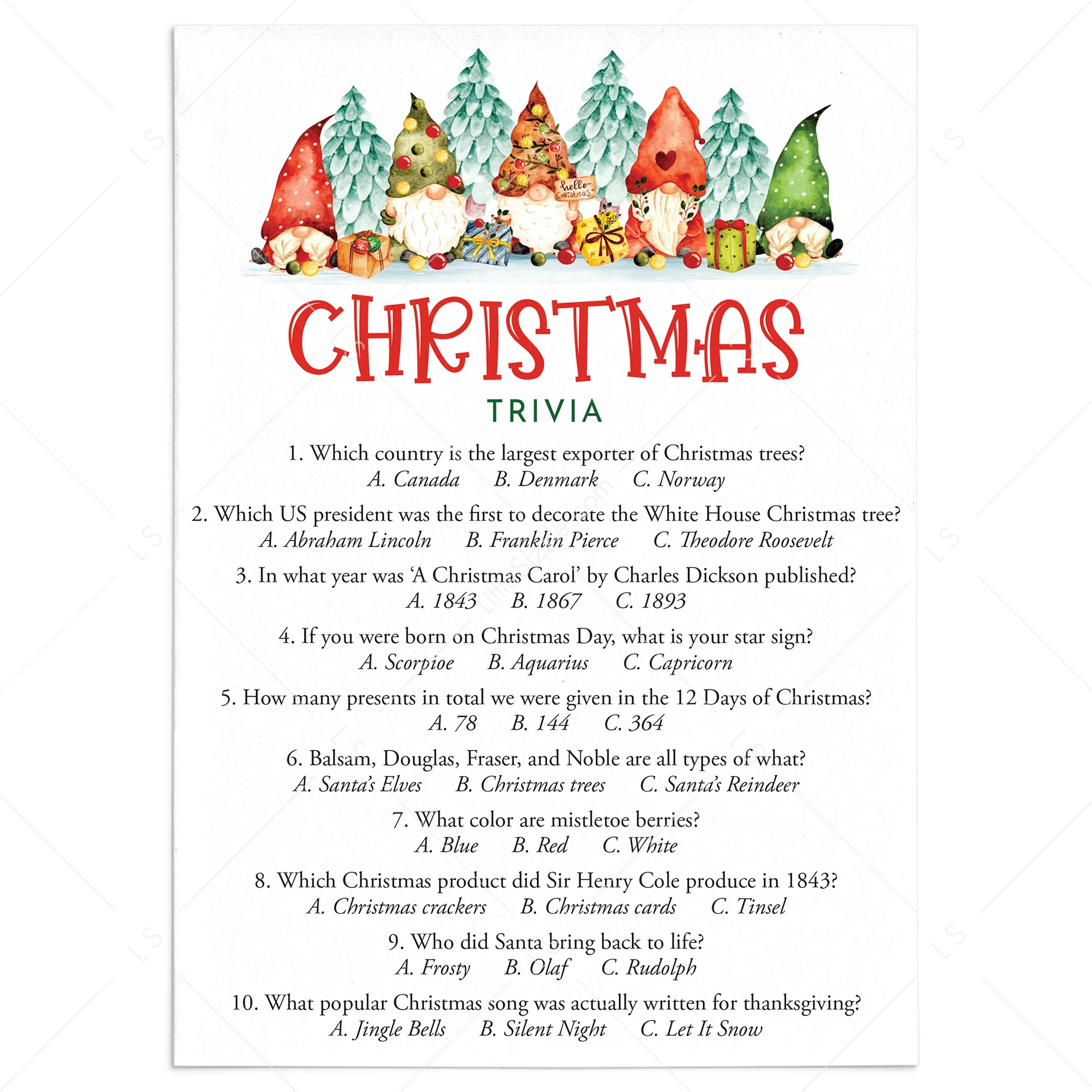 Christmas Trivia Quiz For Kids And Adults Printable Answers Included LittleSizzle