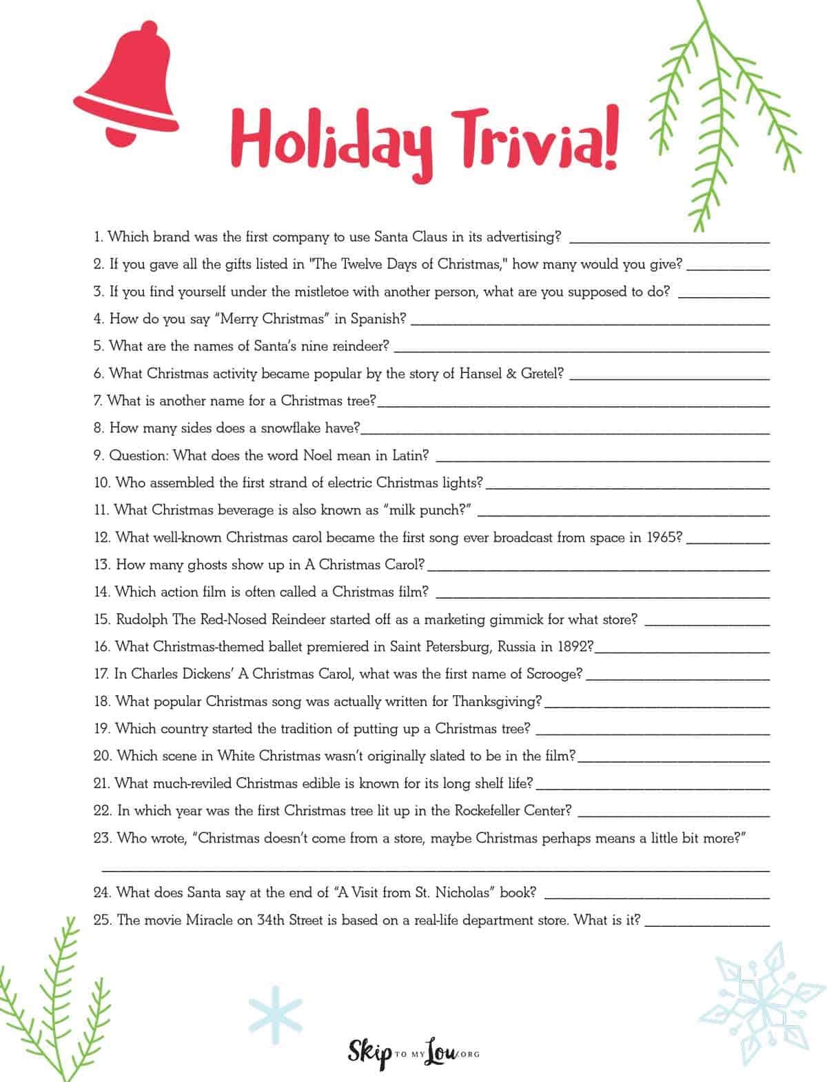 Free Christmas Trivia Games Printable