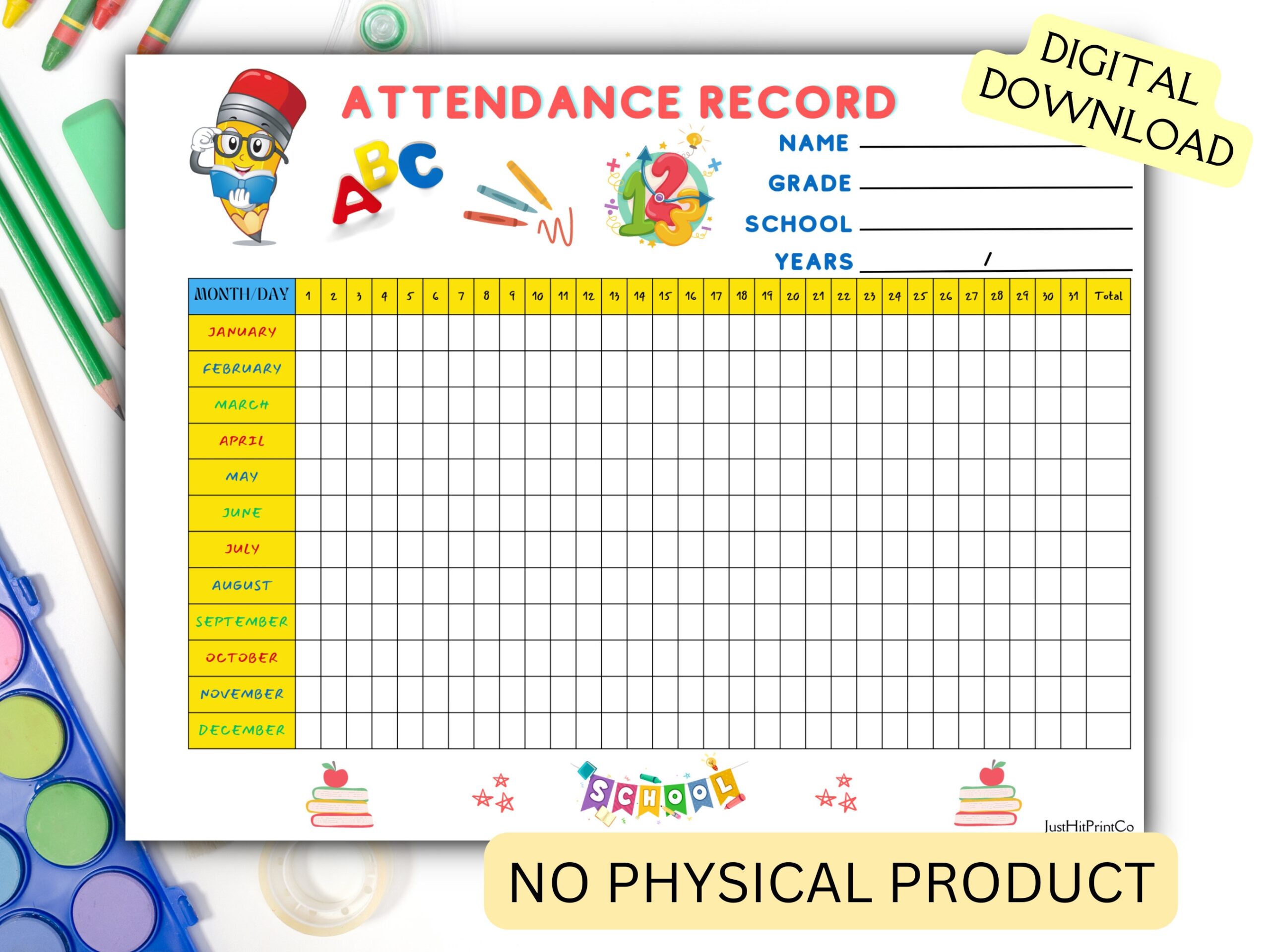 Classroom Printable Yearly Attendance Sheet Attendance Tracker Homeschool Plannner Attendance Record Kids Digital Download For School Etsy