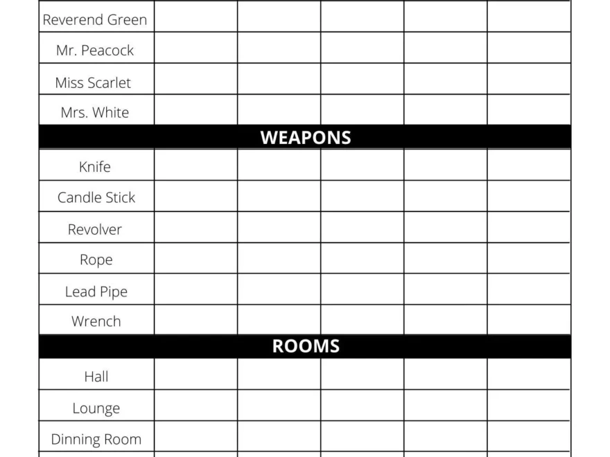 Clue Score Sheet Download print PDF File Etsy