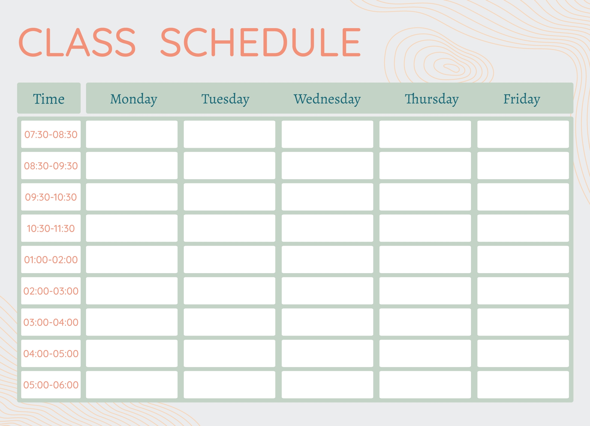 Printable College Student Blank Schedule