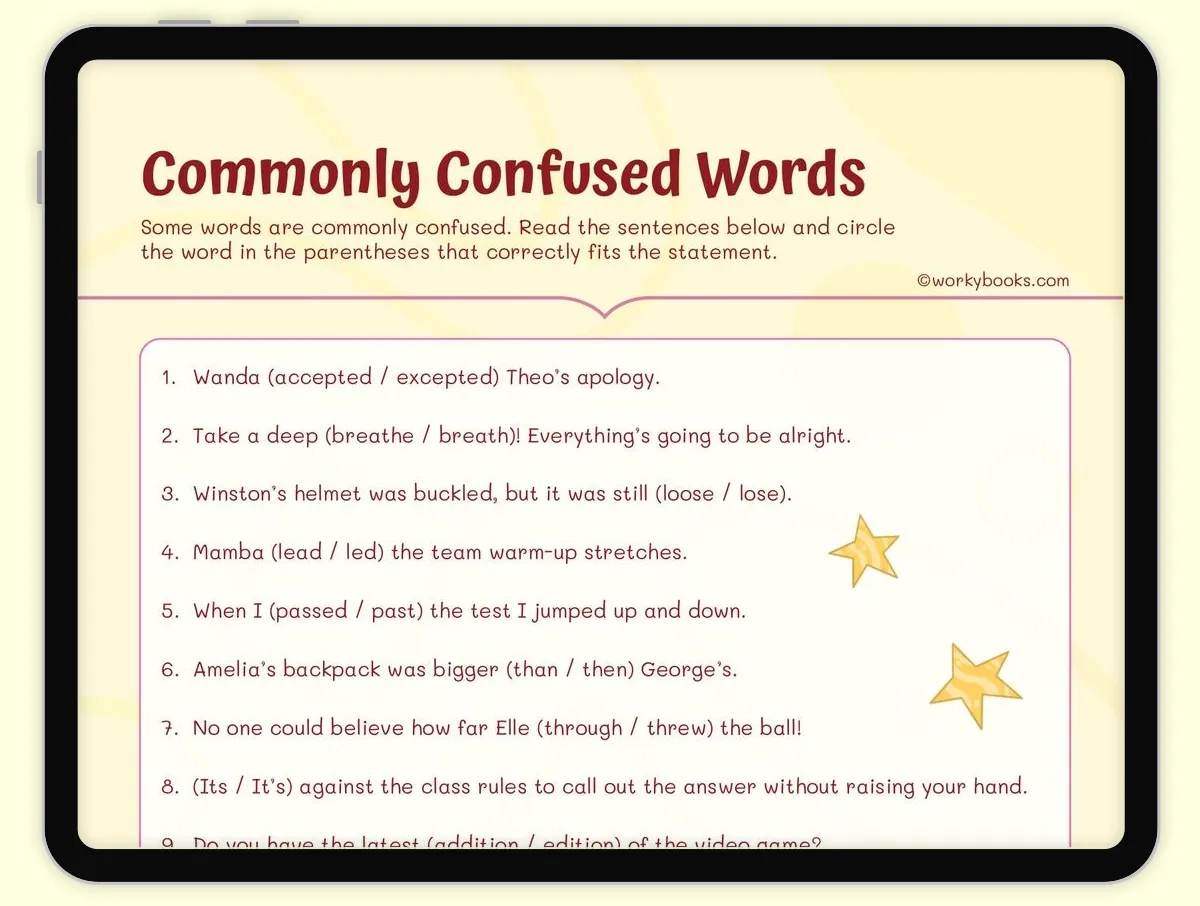 Commonly Confused Words Printable Quiz