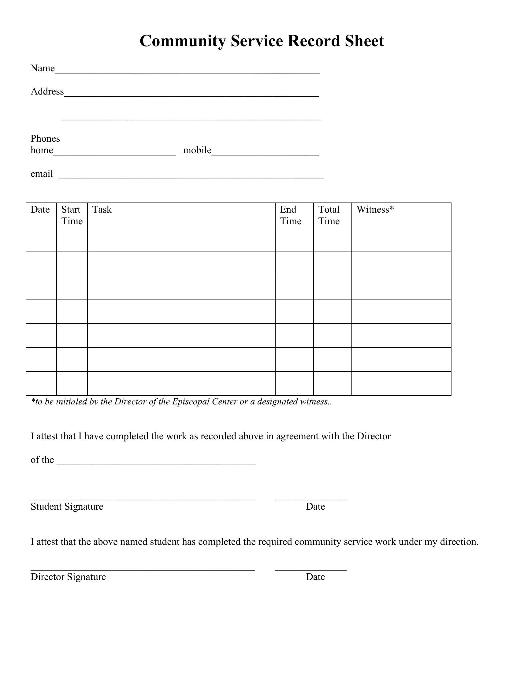 Community Record Sheet Form Fill Out Printable PDF Forms Online
