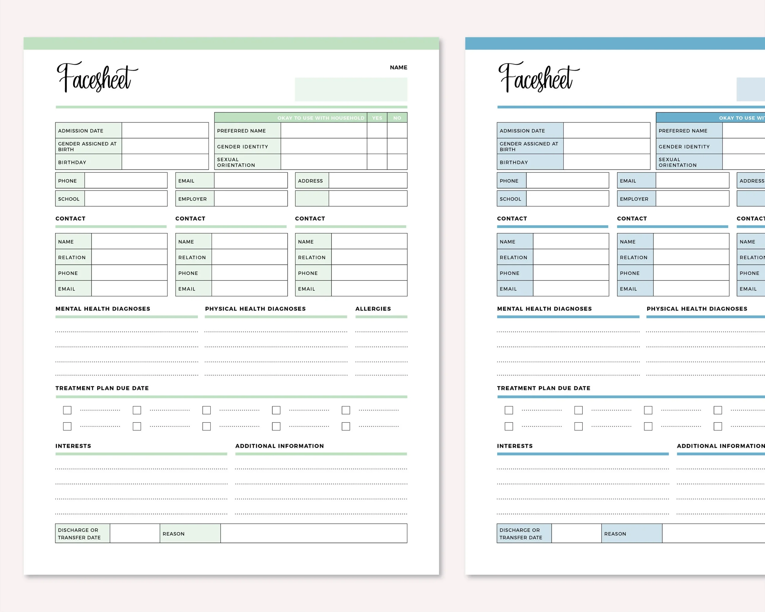 Printable Medical Face Sheet Template