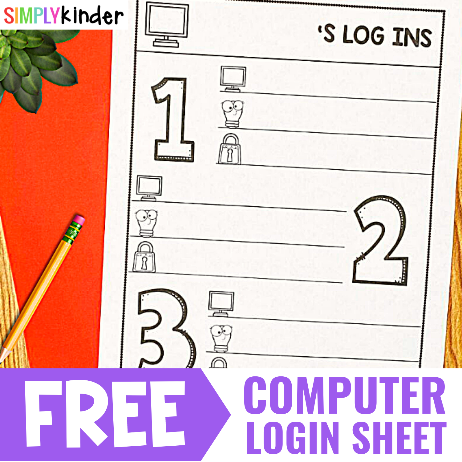 Computer Log In Sheet For Kids Simply Kinder