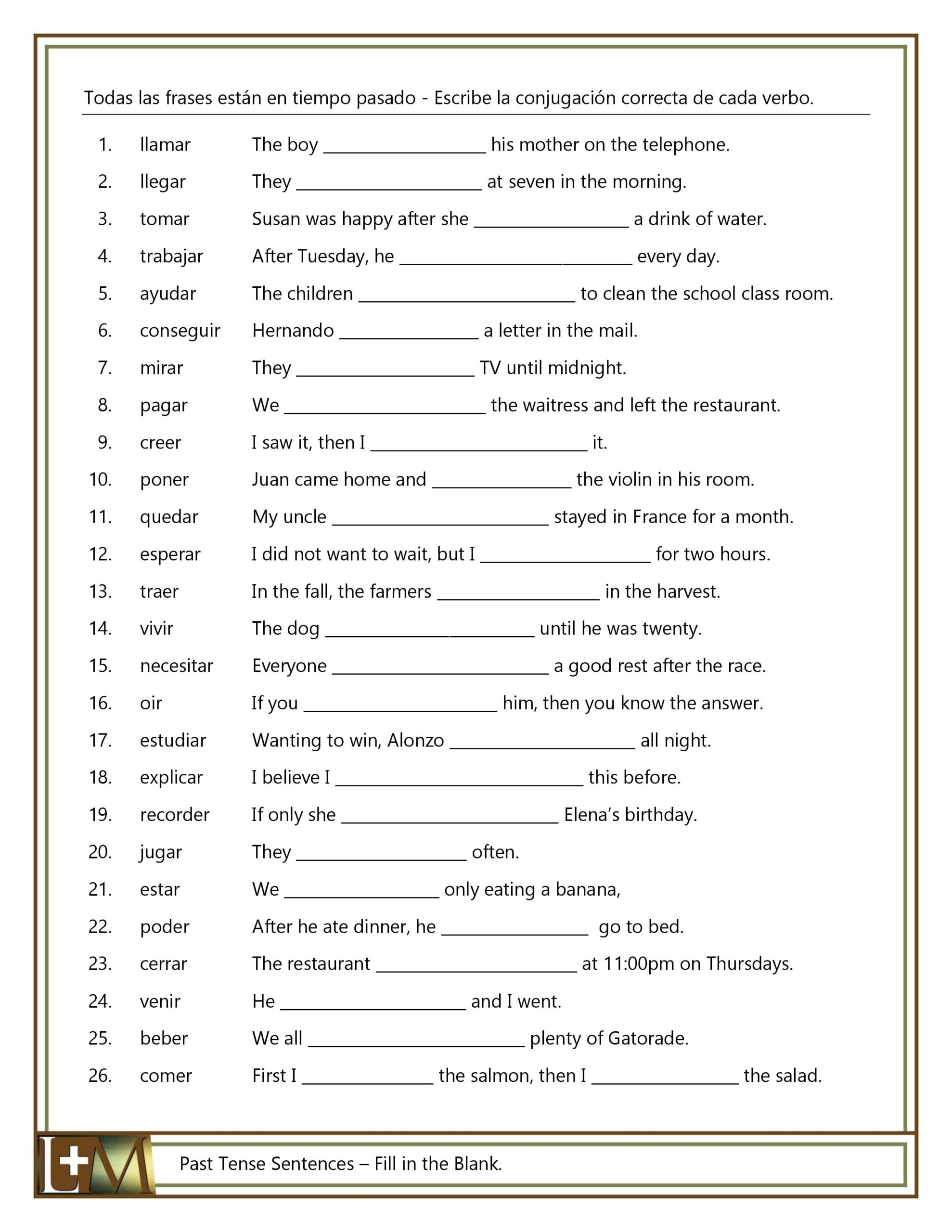 Conjugation Of English Verbs Quiz Printable