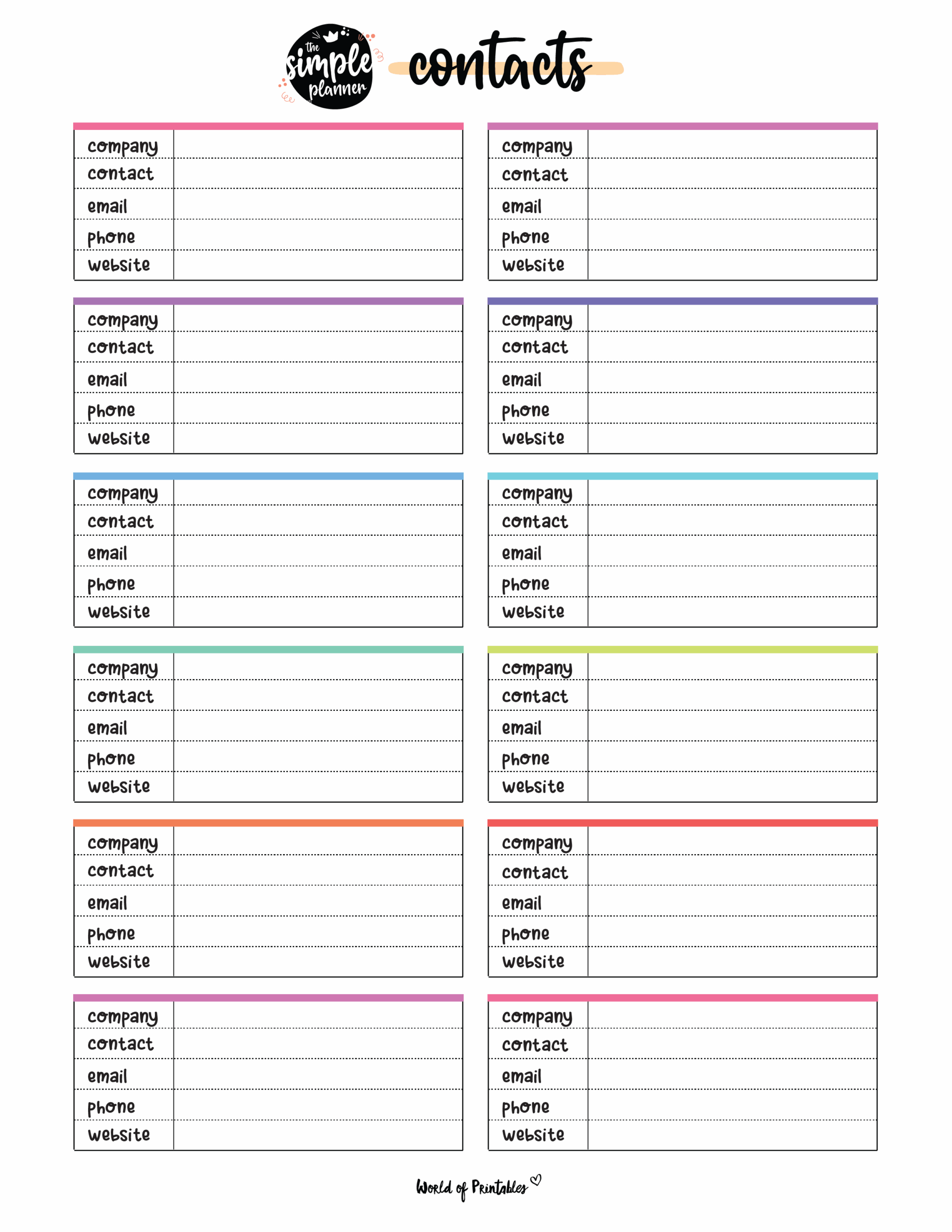 Contact List Templates 12 Of The Best Styles World Of Printables