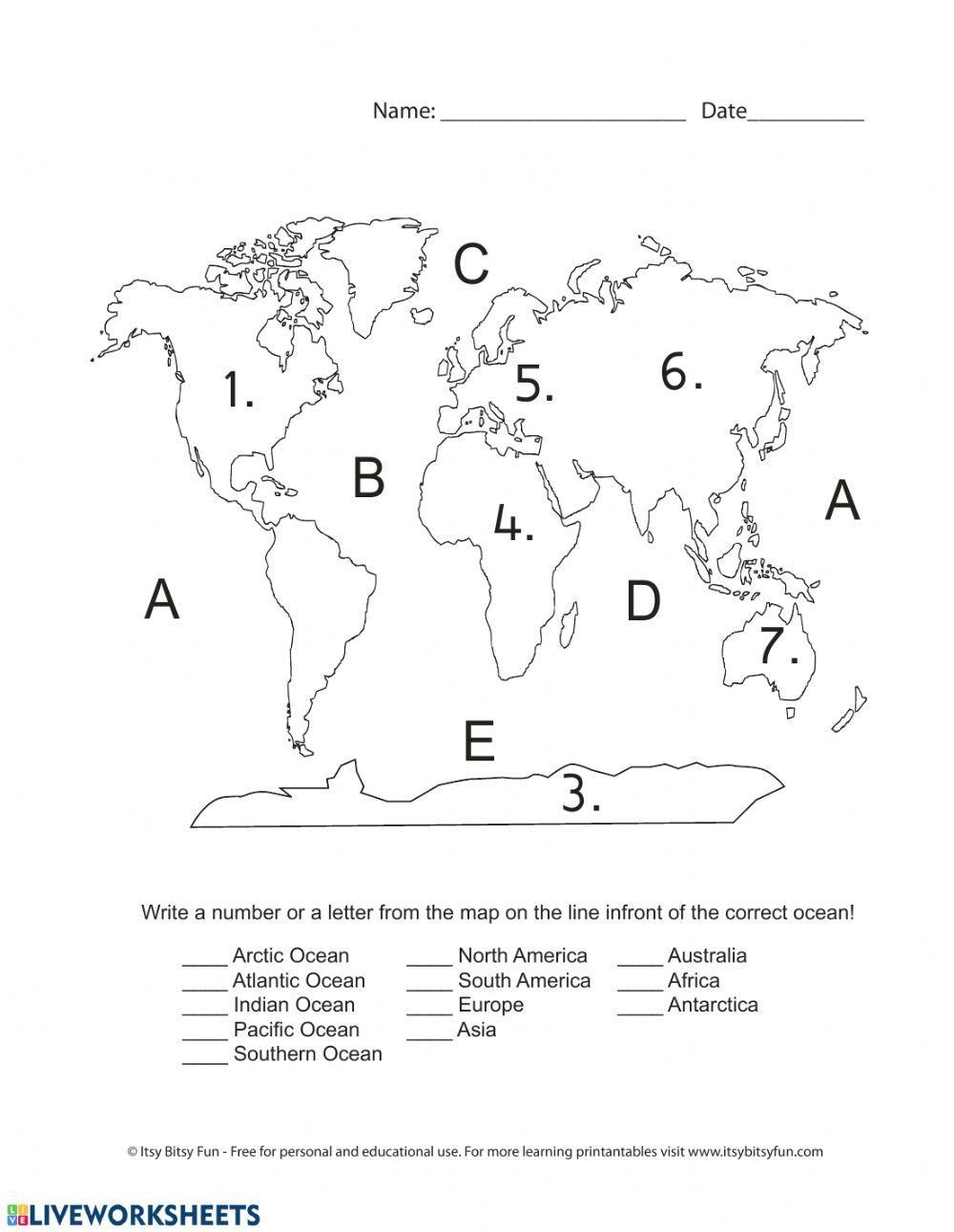 Continents And Oceans Quiz Printable Continents And Oceans Quiz Printable