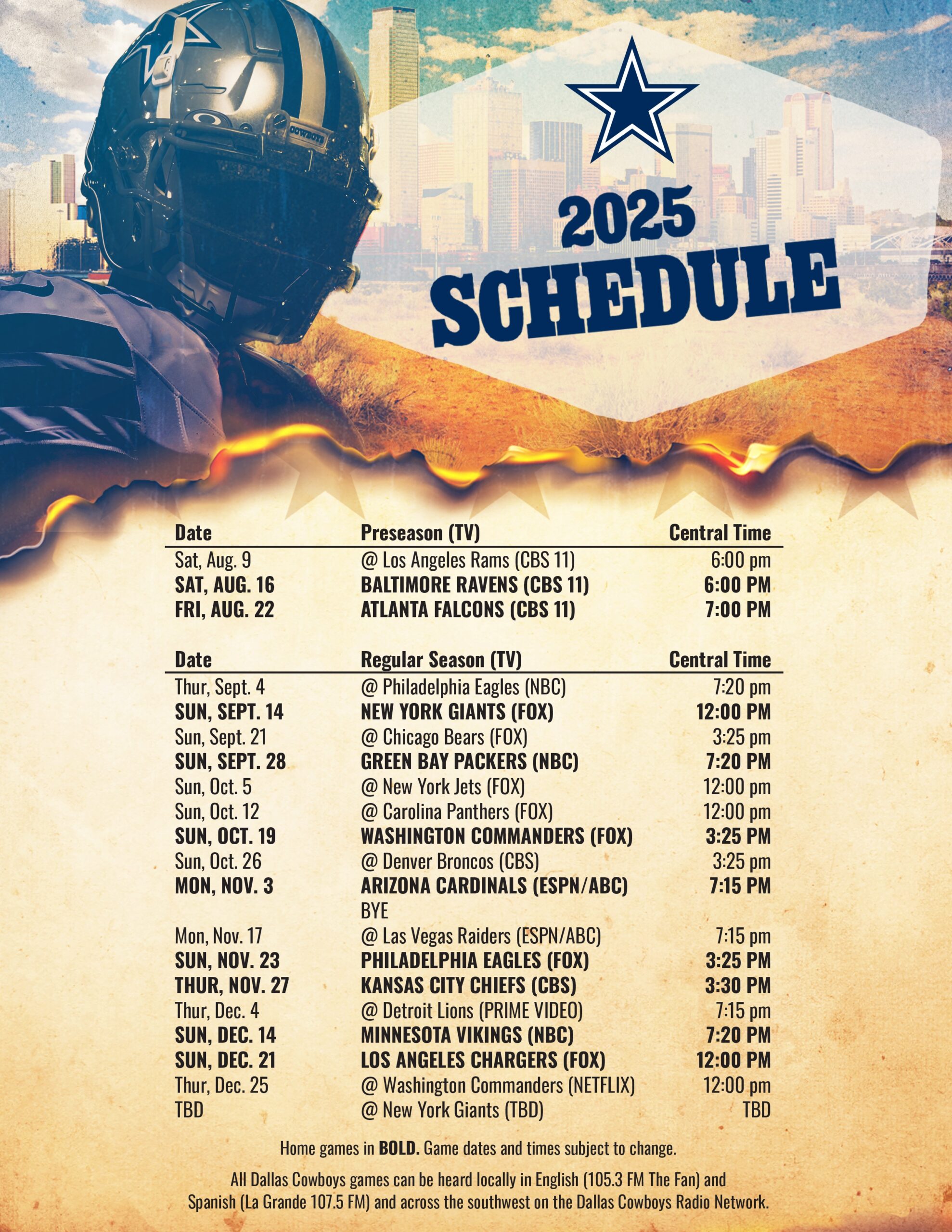 Cowboys 2025 Schedule Dallas Cowboys Dallascowboys