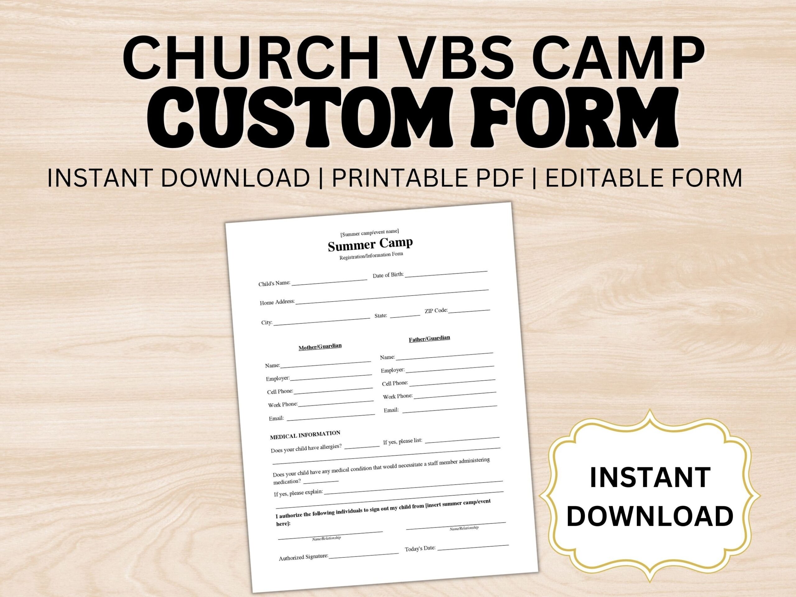 Custom Church Camp VBS Event Registration Editable Instant Digital Download Form Medical Member Child Form Work School Church Emergency Etsy Custom Church Camp VBS Event Registration Editable Instant Digital Download Form Medical Member Child Form Work School Church Emergency Etsy
