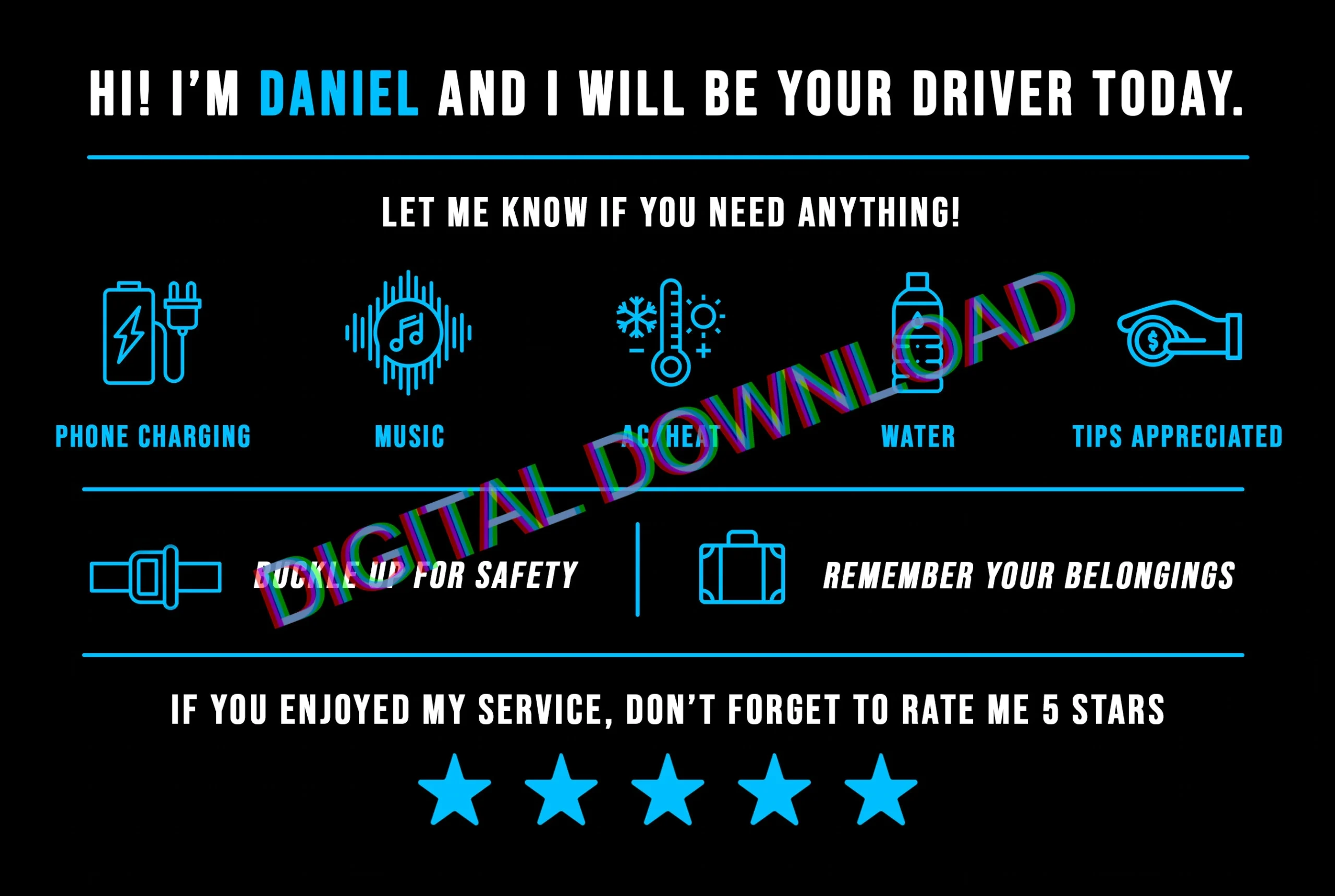 Custom Name Rideshare Printable Tip Sign For Uber Or Lyft Etsy Israel