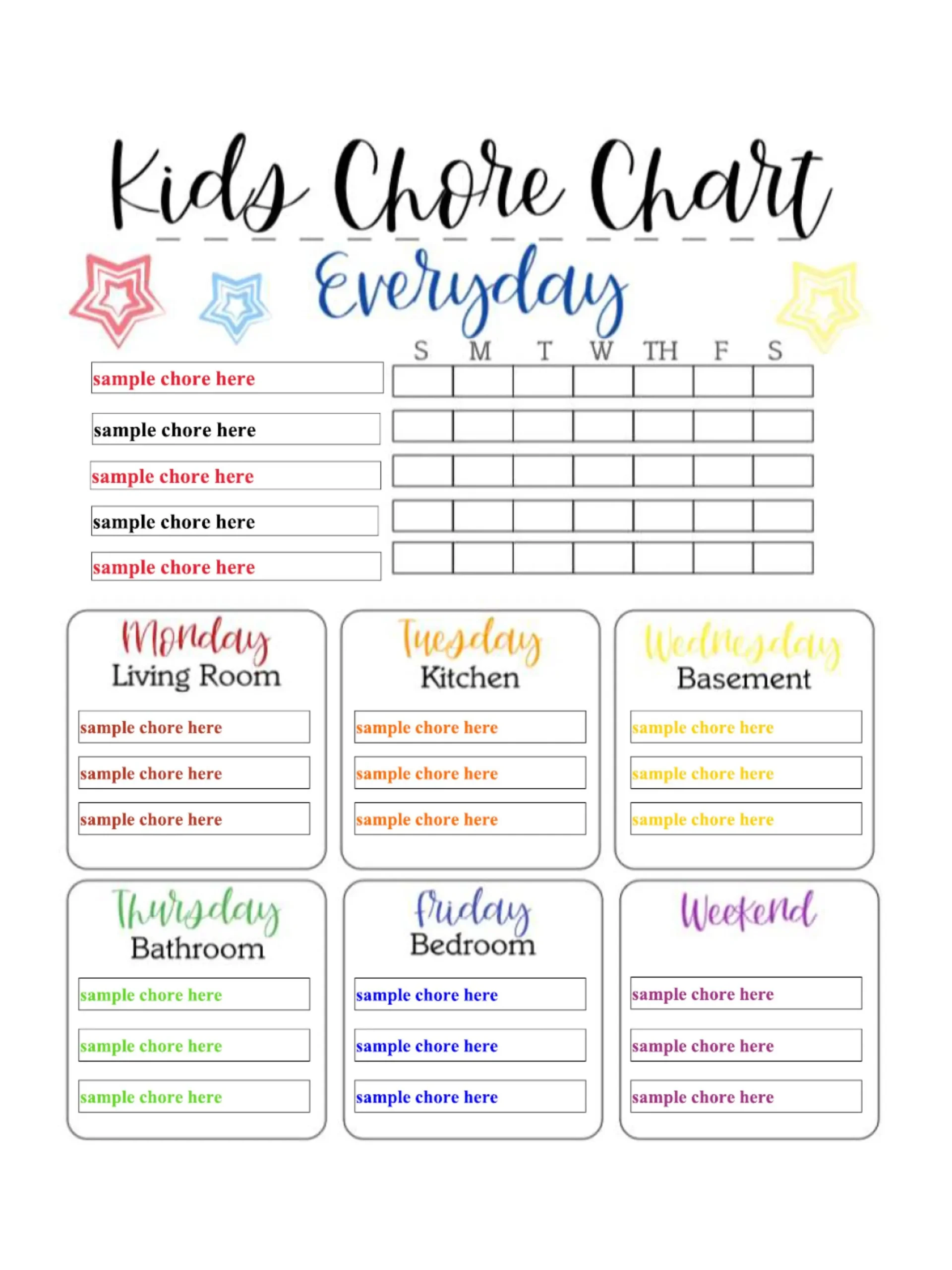 Printable Custom Chore Charts