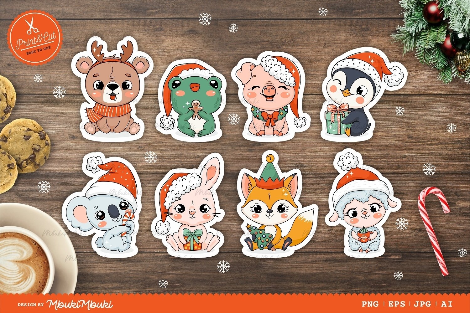 Cute Christmas Animals Printable Stickers Cricut Design