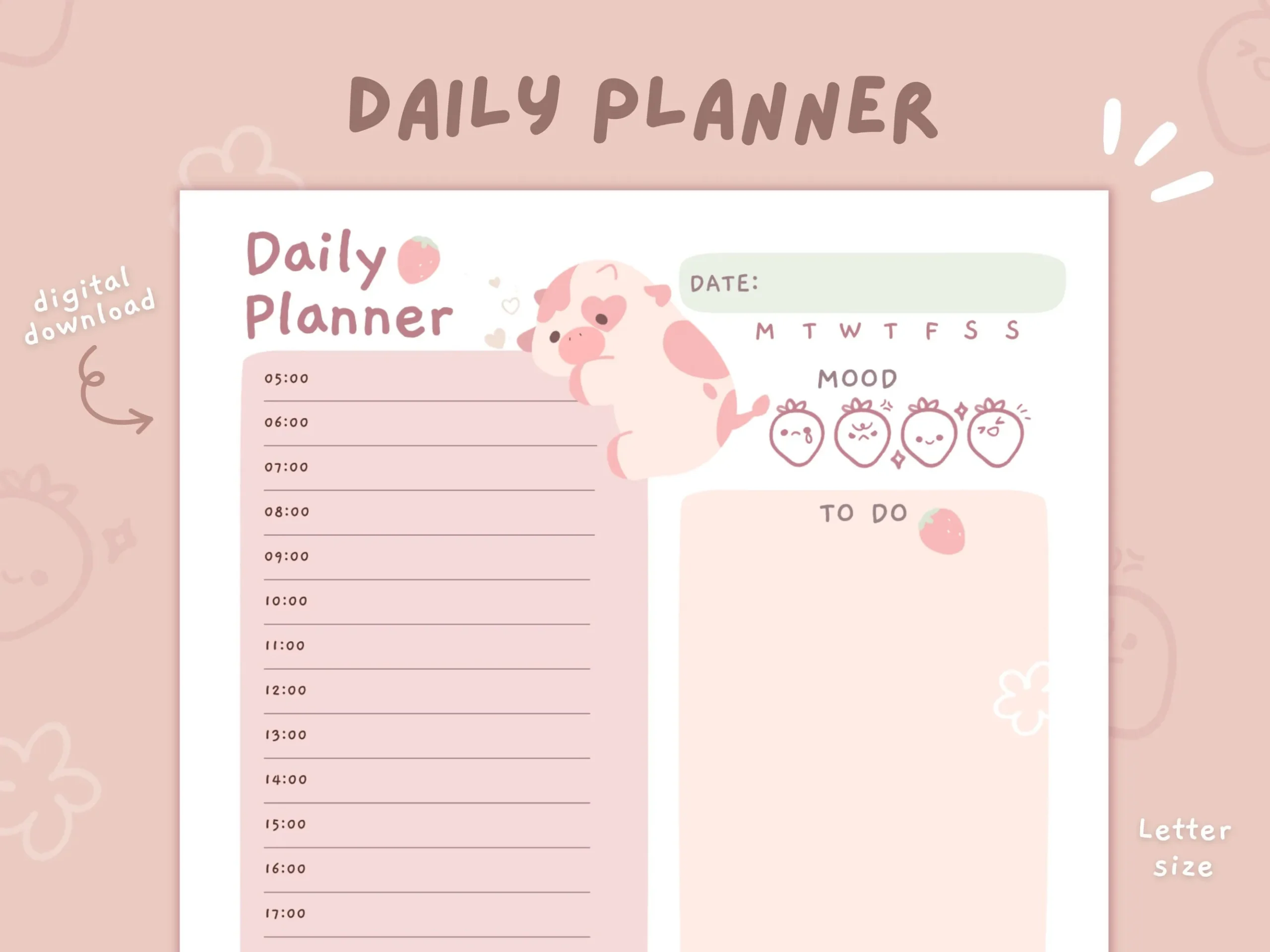 Cute Hourly Daily Planner Printable Stationery Instant Download A4 letter Size Etsy