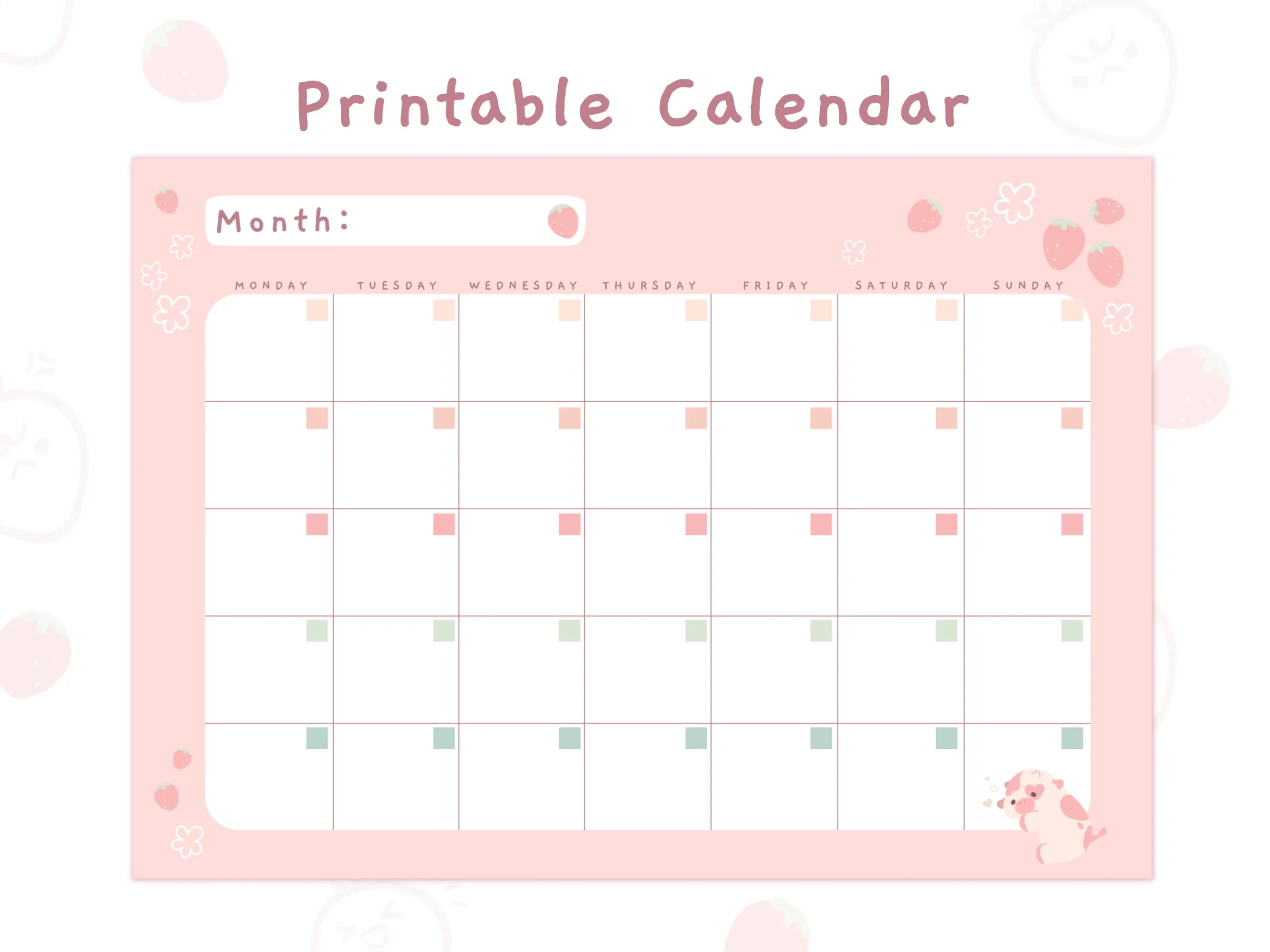 Cute Monthly Planner Printable Stationery Instant Download A4 letter Size Etsy