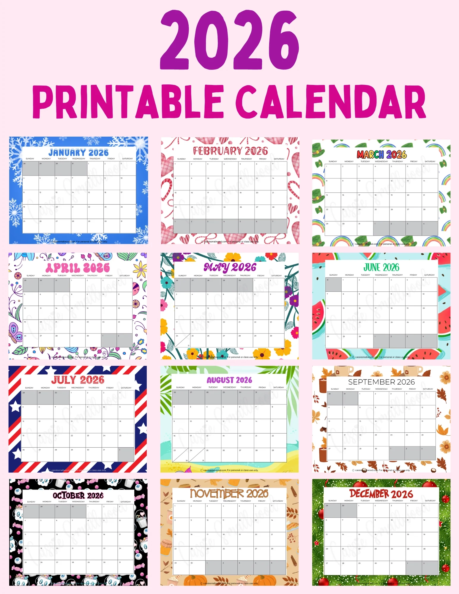 Cute Printable 2026 Monthly Calendar With Holidays Without Cassie Smallwood Cute Printable 2026 Monthly Calendar With Holidays Without Cassie Smallwood