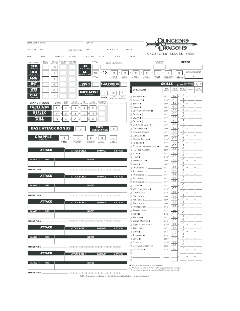 D D 3 5 Character Sheet Fillable Fill Online Printable Fillable Blank
