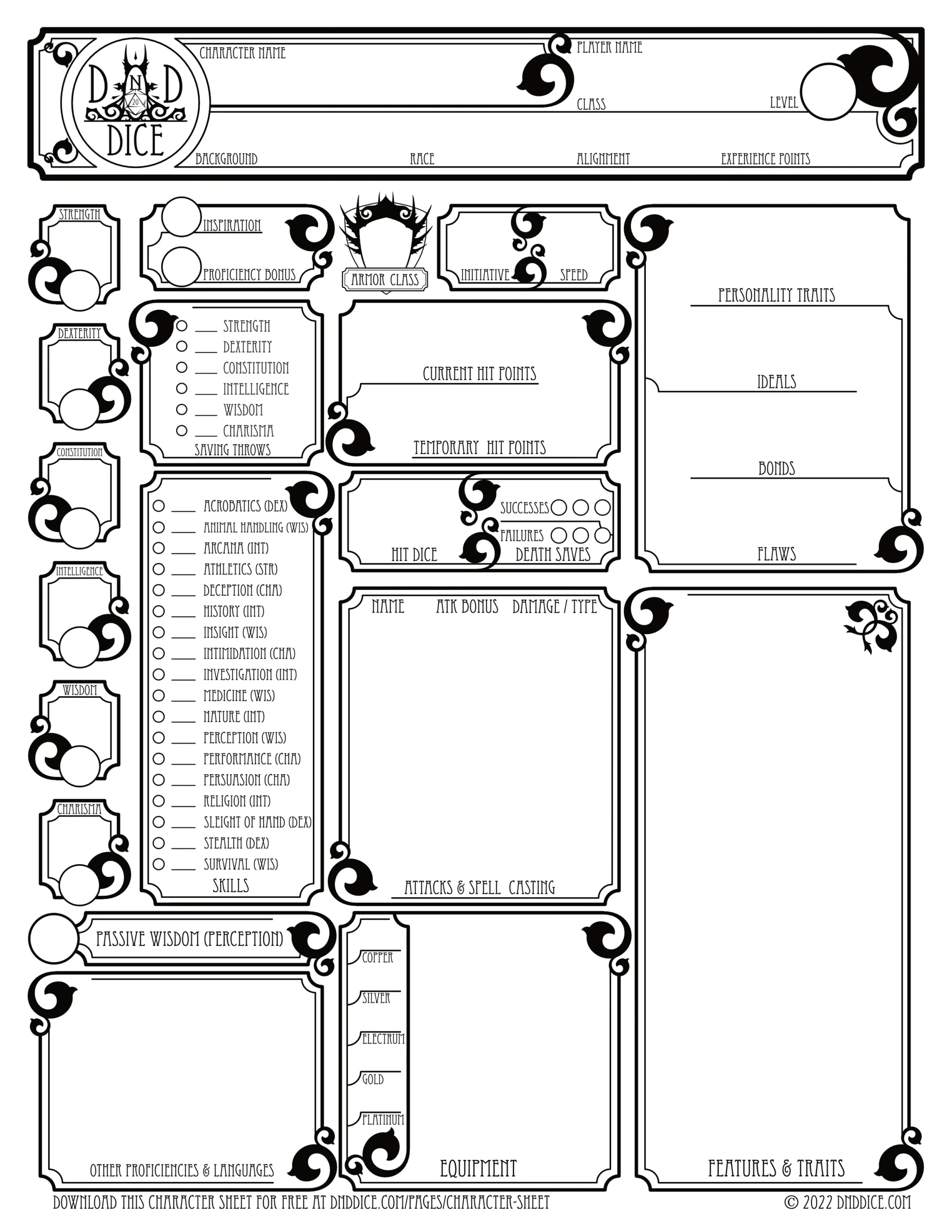 Printable Blank Dnd Character Sheet 5e