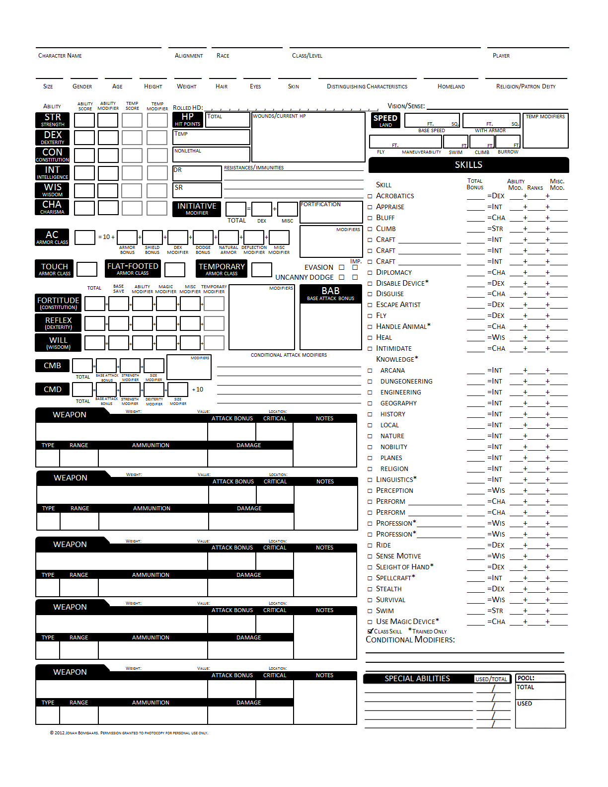 Printable D&D 3.5 Character Sheet Printable D&D 3.5 Character Sheet