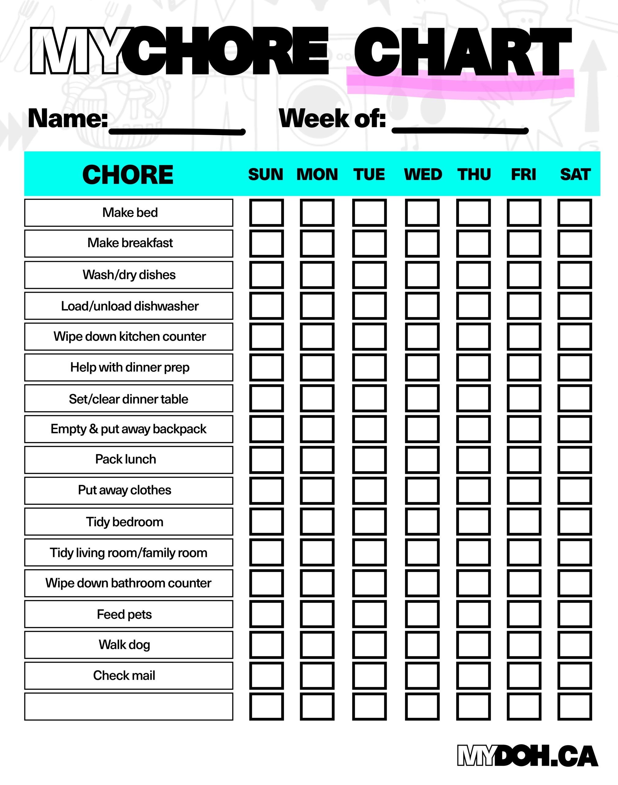 Daily Chores For Teens And Tweens Mydoh Worksheets Library