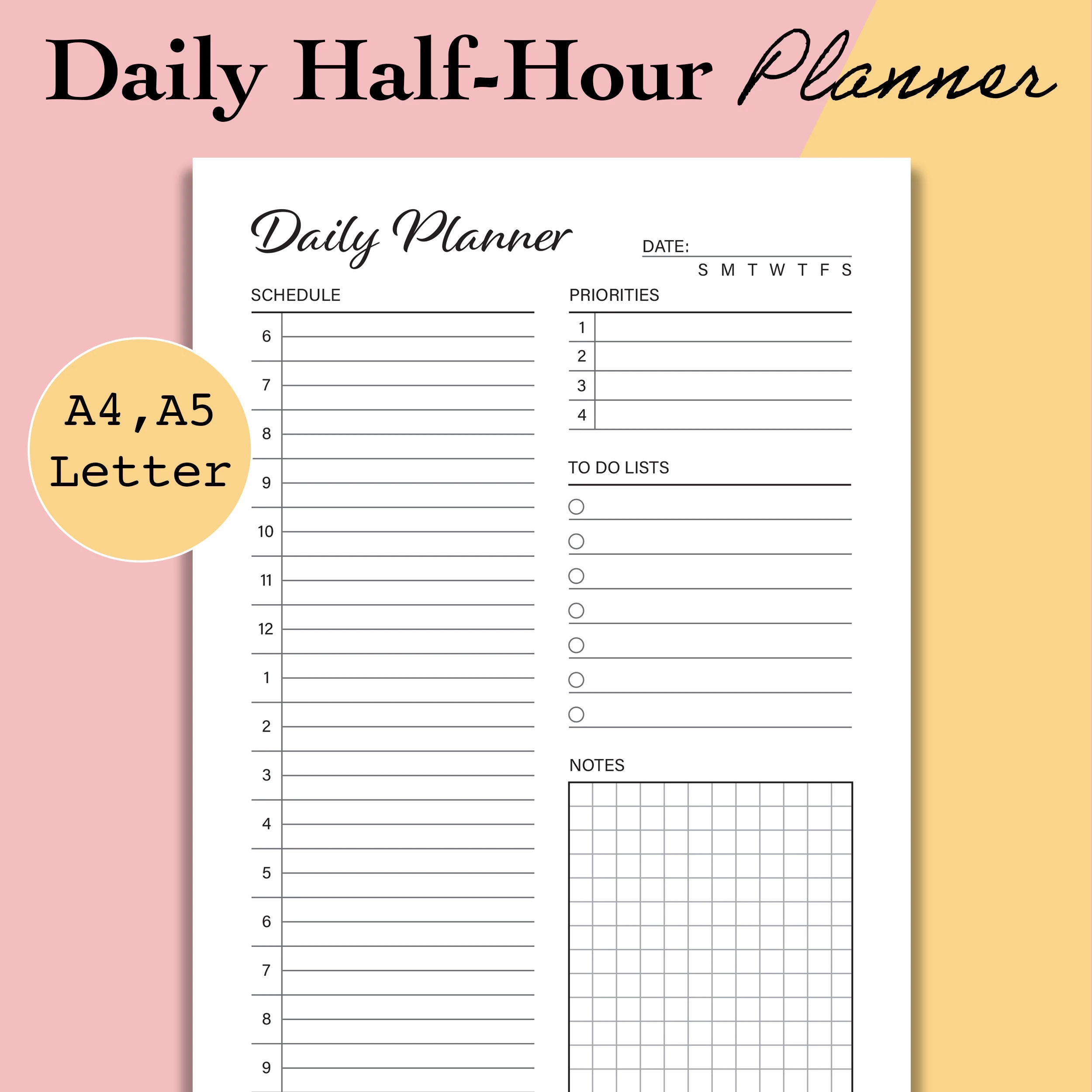 Daily Half Hour Planner PDF Daily Printable Inserts Daily Hourly Planner Page Daily Schedule To Do List Day Organizer A5 A4 Letter Etsy Israel Daily Half Hour Planner PDF Daily Printable Inserts Daily Hourly Planner Page Daily Schedule To Do List Day Organizer A5 A4 Letter Etsy Israel