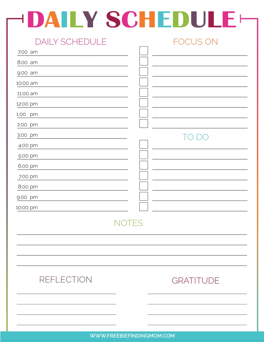 Printable Daily Hourly Schedule