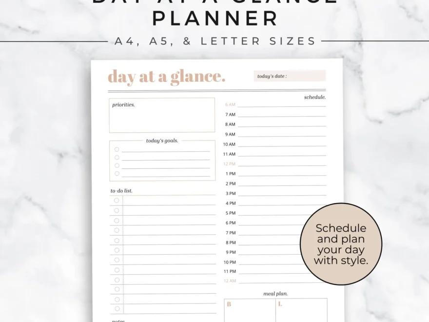 Daily Planner Printable Day At A Glance Daily To do List Hourly Schedule A4 A5 And Letter Sizes Instant Download Etsy
