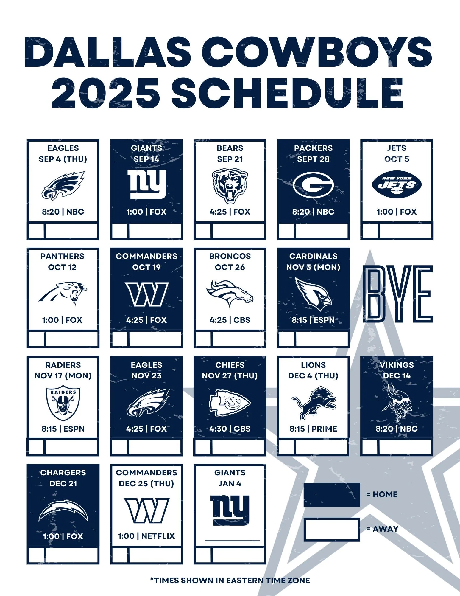 Printable Copy Dallas Cowboys Schedule