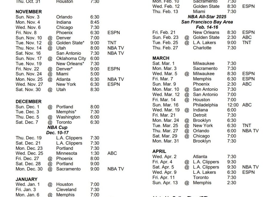 Dallas Mavericks Schedule