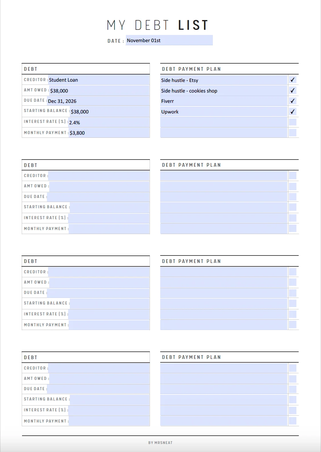 2026 Debt Pay Off Planner Printable