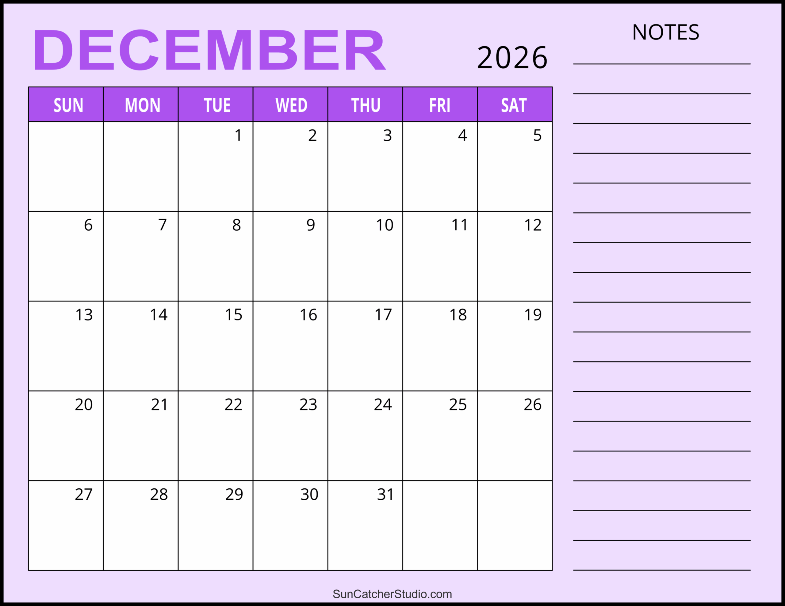 December 2026 Printable Meal Planner