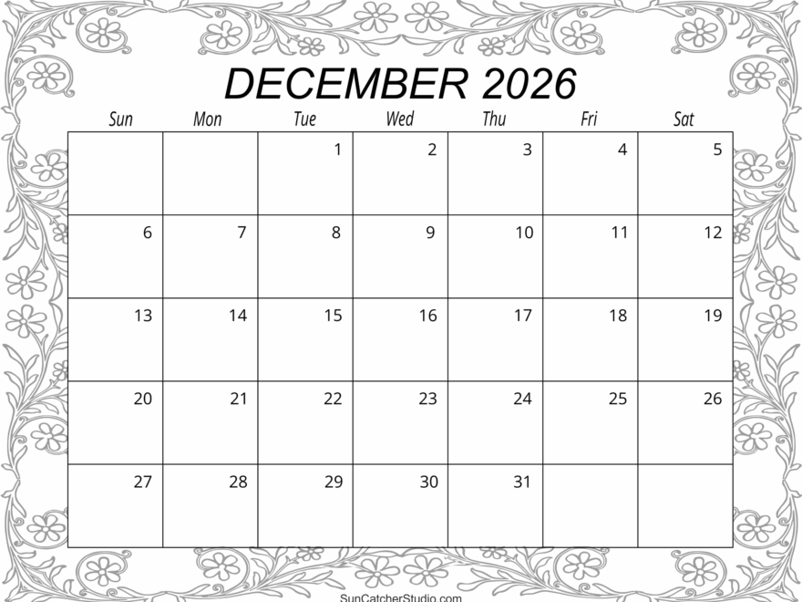 December 2026 Calendar Free Printable Free Printables Monograms Design Tools Patterns DIY Projects
